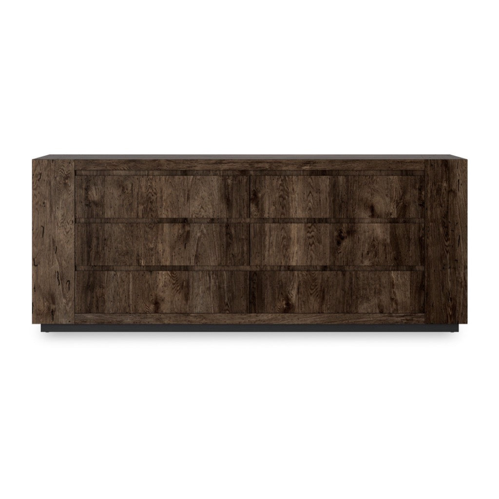 Abaso 6-Drawer Dresser - Ebony Rustic Wormwood Oak Finish | Bedroom Storage Organizer for Clothes & Accessories