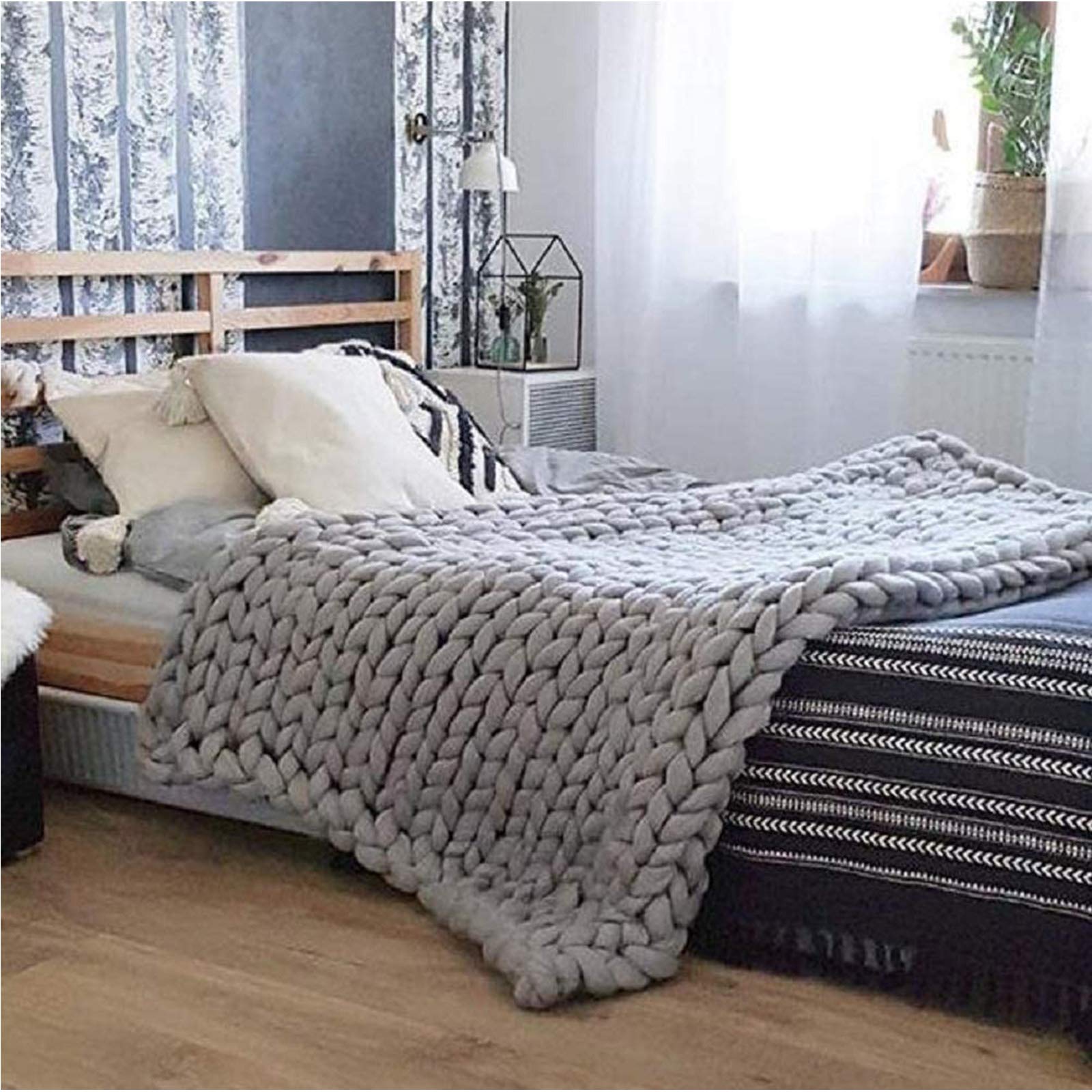 Handmade Chunky Knit Blanket 51x67 Inches - Super Soft & Thick Knitted Throw Blanket for Couch, Bed, Sofa - Cozy Home Decor Gift for Christmas, Housewarming & Winter Nights