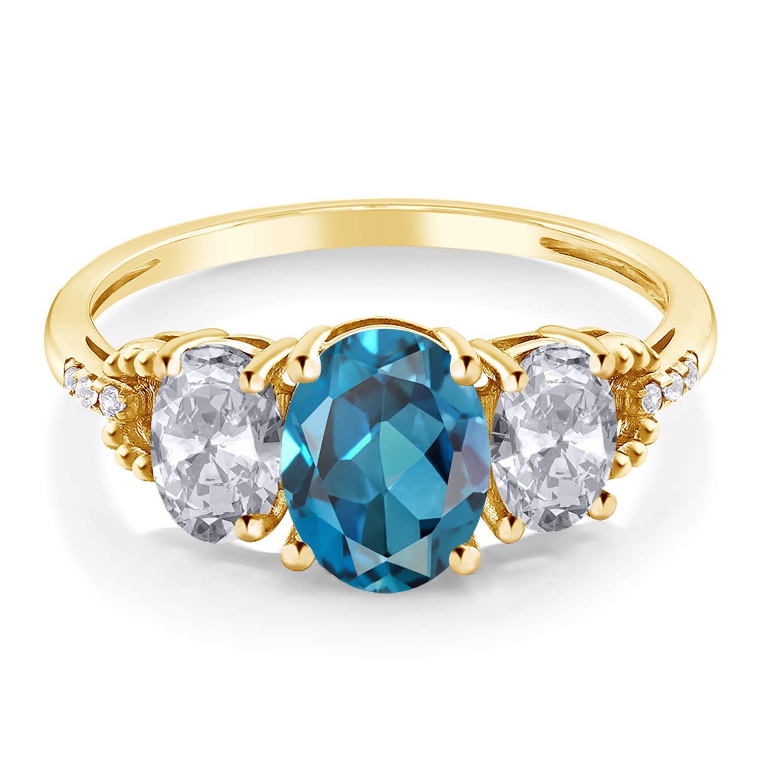 2.74 Ct Oval London Blue Topaz & White Topaz 10K Yellow Gold Ring for Women - Elegant Gemstone Jewelry for Engagement, Anniversary & Special Occasions