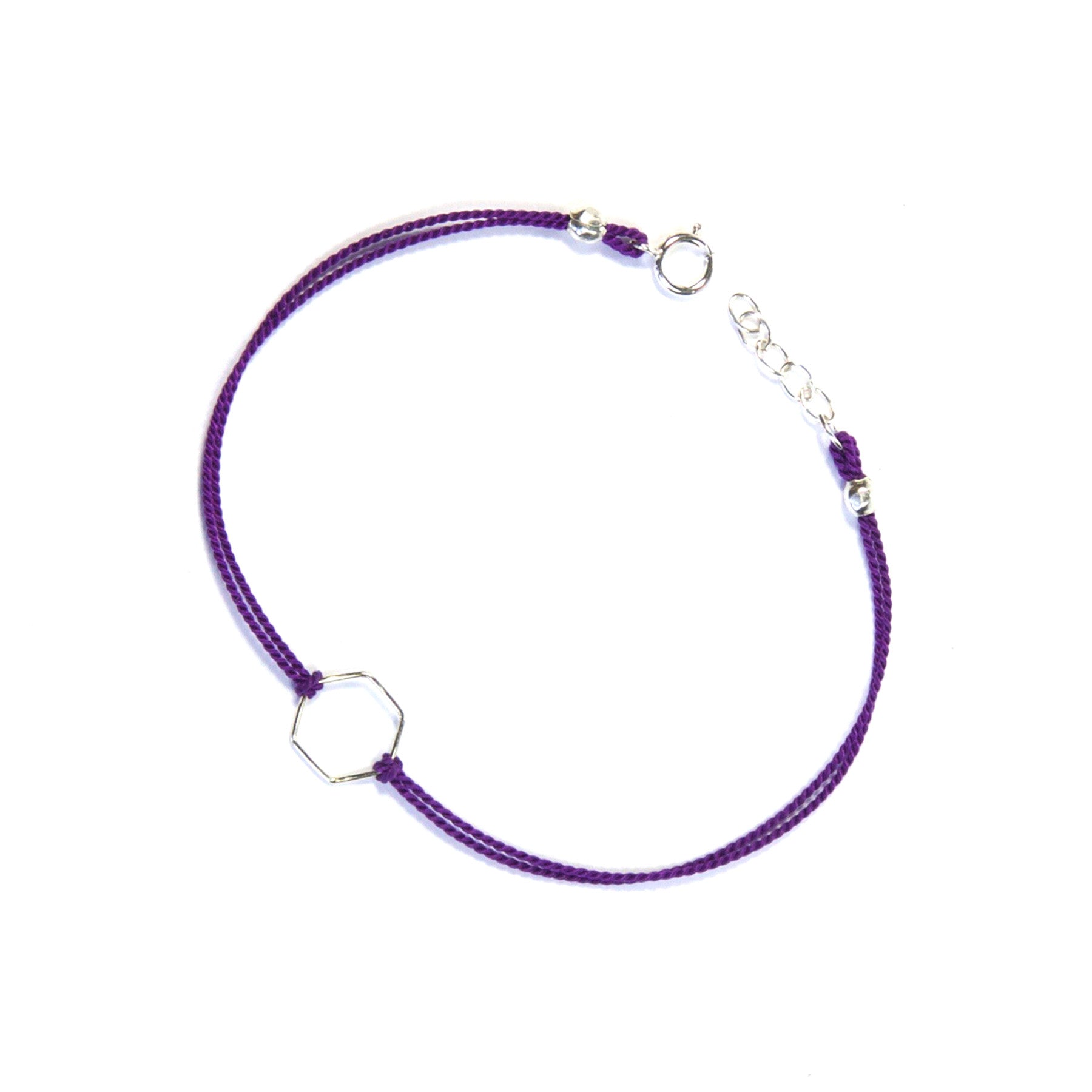 Elegant Silk Hexagon Bracelet for Women - Purple & Silver Adjustable Wrap Bracelet | Perfect for Boho Fashion, Casual Wear, and Gift Giving