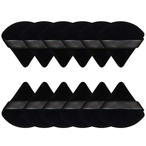 12 Pack Soft Triangle Powder Puffs - Premium Makeup Sponges for Loose & Setting Powder, Foundation Blender, Beauty Blender Tool (Black) | Perfect for Professional Makeup Application & Travel Touch-Ups