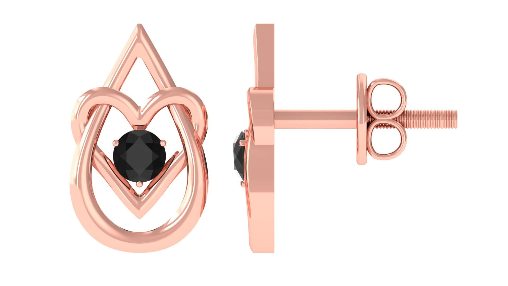 14K Solid Gold Black Diamond & Gold Stud Earrings | Teardrop & Heart Shape Earrings for Women | April Birthstone Jewelry | Perfect for Gifts, Weddings & Special Occasions