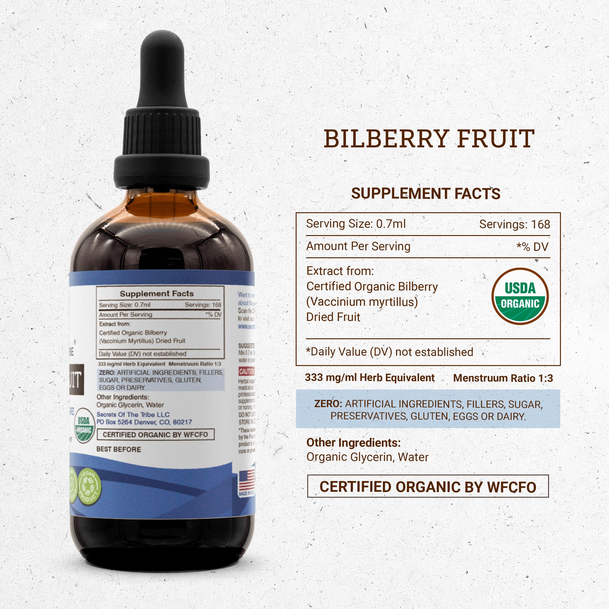 Organic Bilberry Fruit Alcohol-Free Liquid Extract - USDA Certified, Vaccinium Myrtillus Dried Fruit Tincture Supplement (4 FL OZ) - Supports Eye Health & Antioxidant Benefits for Daily Wellness