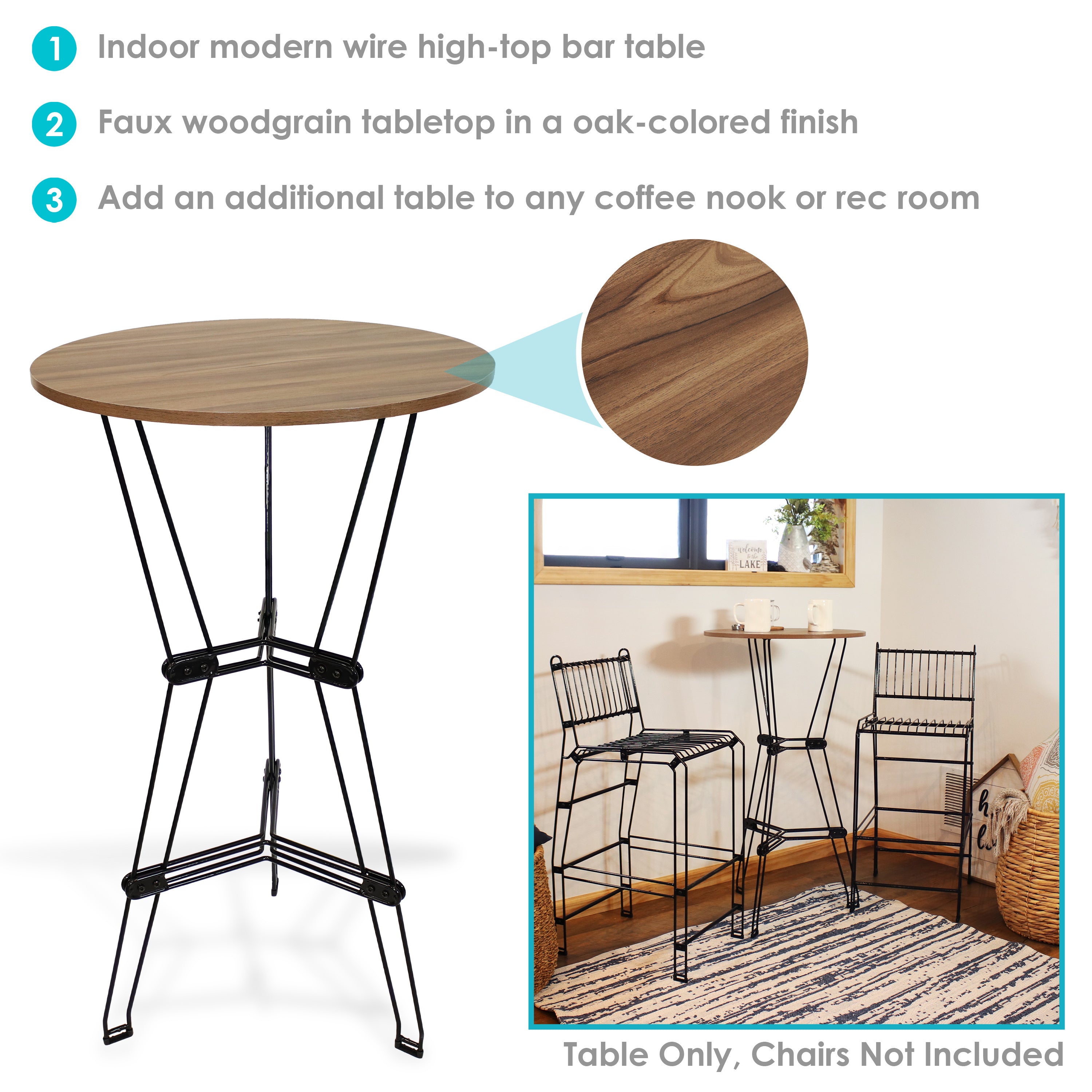 Sunnydaze 36 Inch Round Bar Table with Faux Woodgrain Tabletop - Brown Counter Height Pub Table for Kitchen, Dining Room & Home Bar Decor