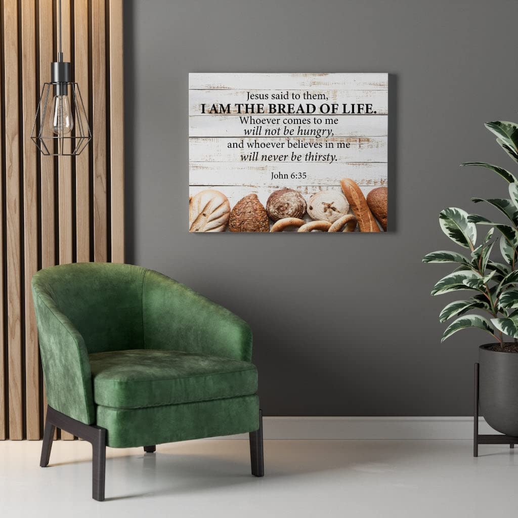 John 6:35 I Am The Bread of Life Bible Verse Canvas - Christian Wall Art for Home Decor, Church & Office - Inspirational Scripture Gift for Weddings, Baptisms & Religious Occasions