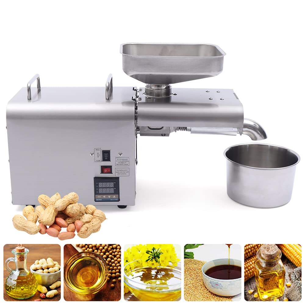 110V Automatic Oil Press Machine - 304 Stainless Steel Cold/Hot Press for Peanut, Canola, Sesame Seeds - 750W Commercial & Home Use Oil Extractor - Perfect for Healthy Cooking, Homemade Nut Butters & Small Business Production