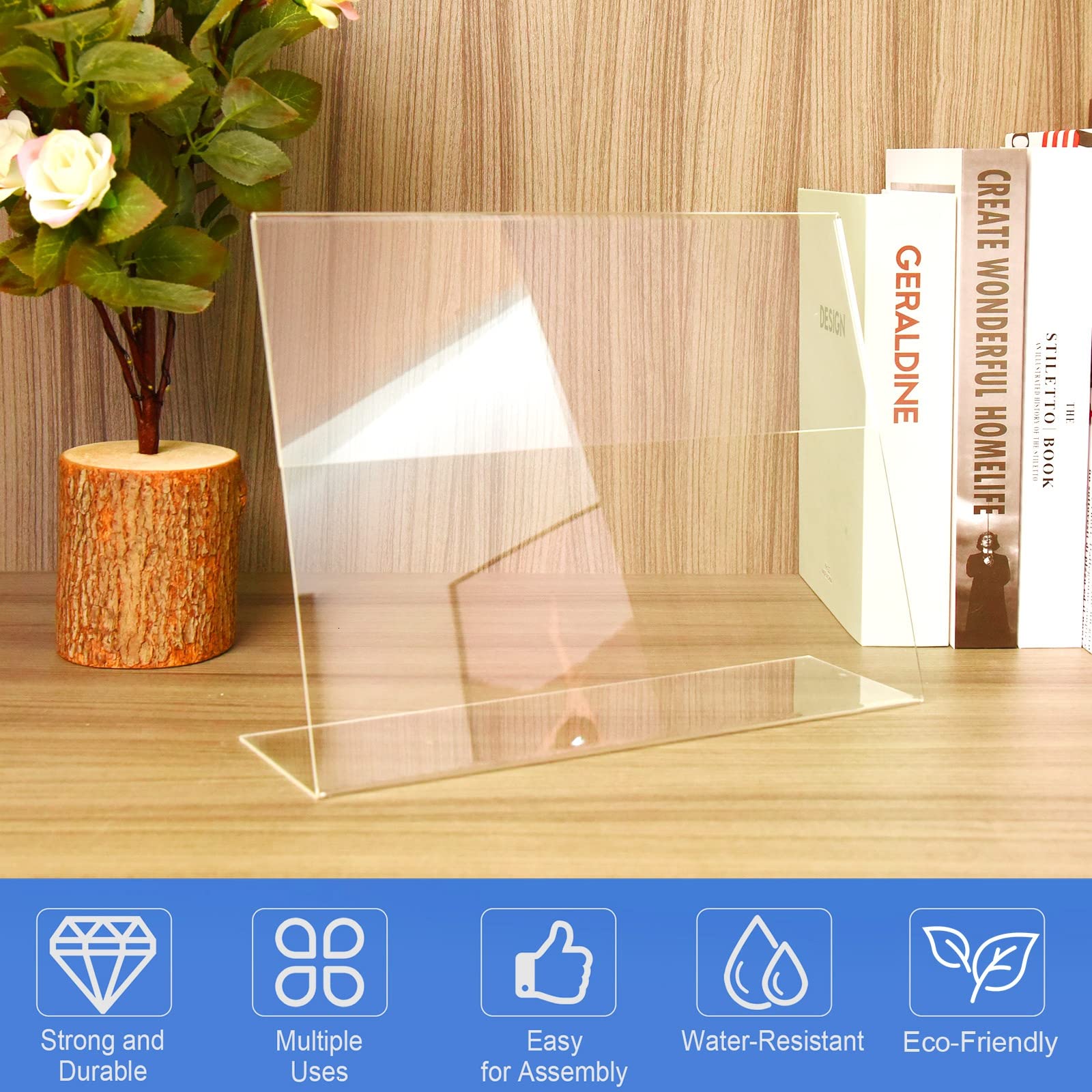 8.5 x 11 Horizontal Acrylic Sign Holders - 6 Pack Clear Plexiglass Display Stands for Photos, Menus, Advertisements | Perfect for Restaurants, Offices, Retail Stores & Promotional Events