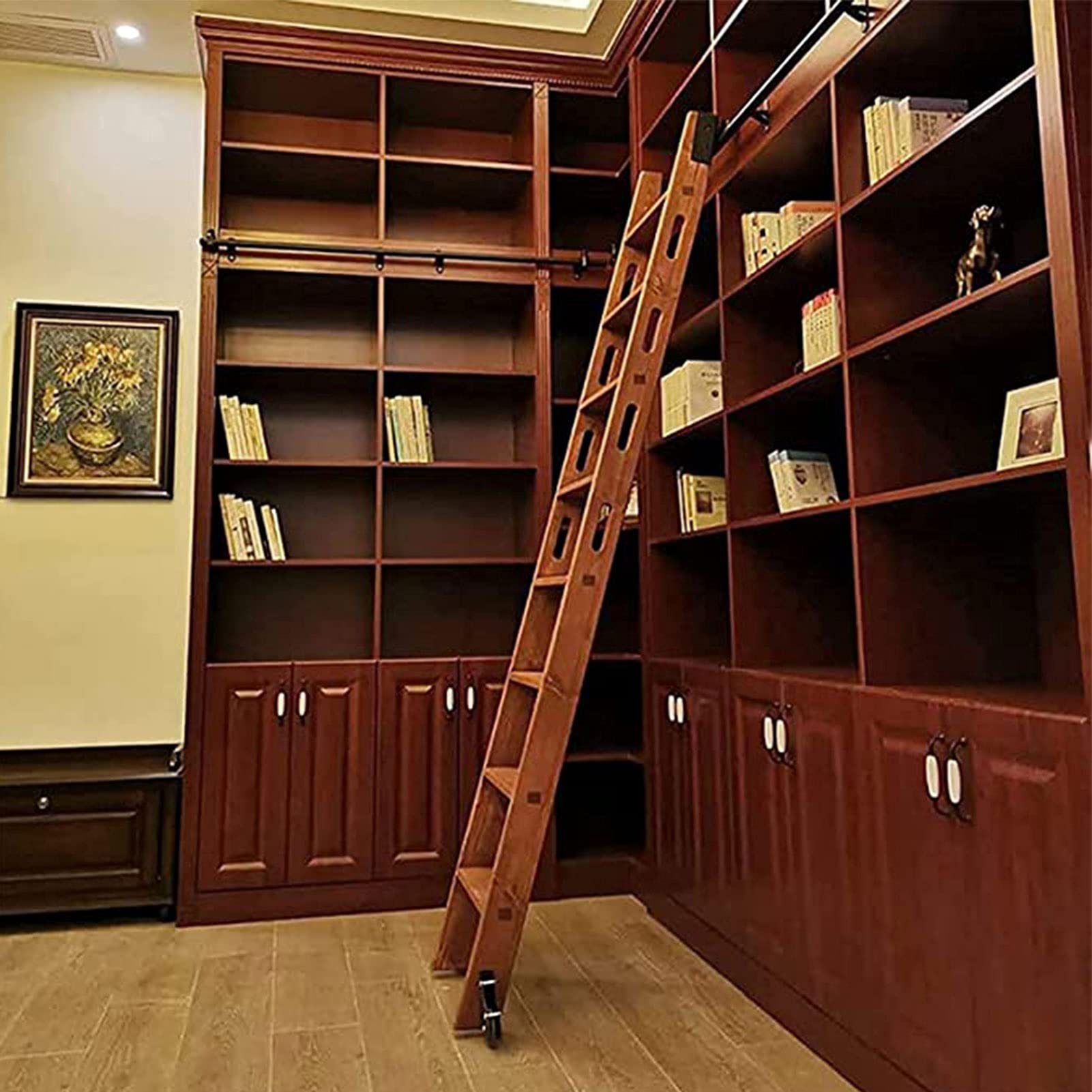 Black Sliding Library Ladder Hardware Kit - 3.3ft to 20ft Adjustable Track System for Bookshelves & Barn Doors - Smooth Silent Roller Mechanism, Easy DIY Installation - Perfect for Home Libraries, Lofts & Storage Spaces