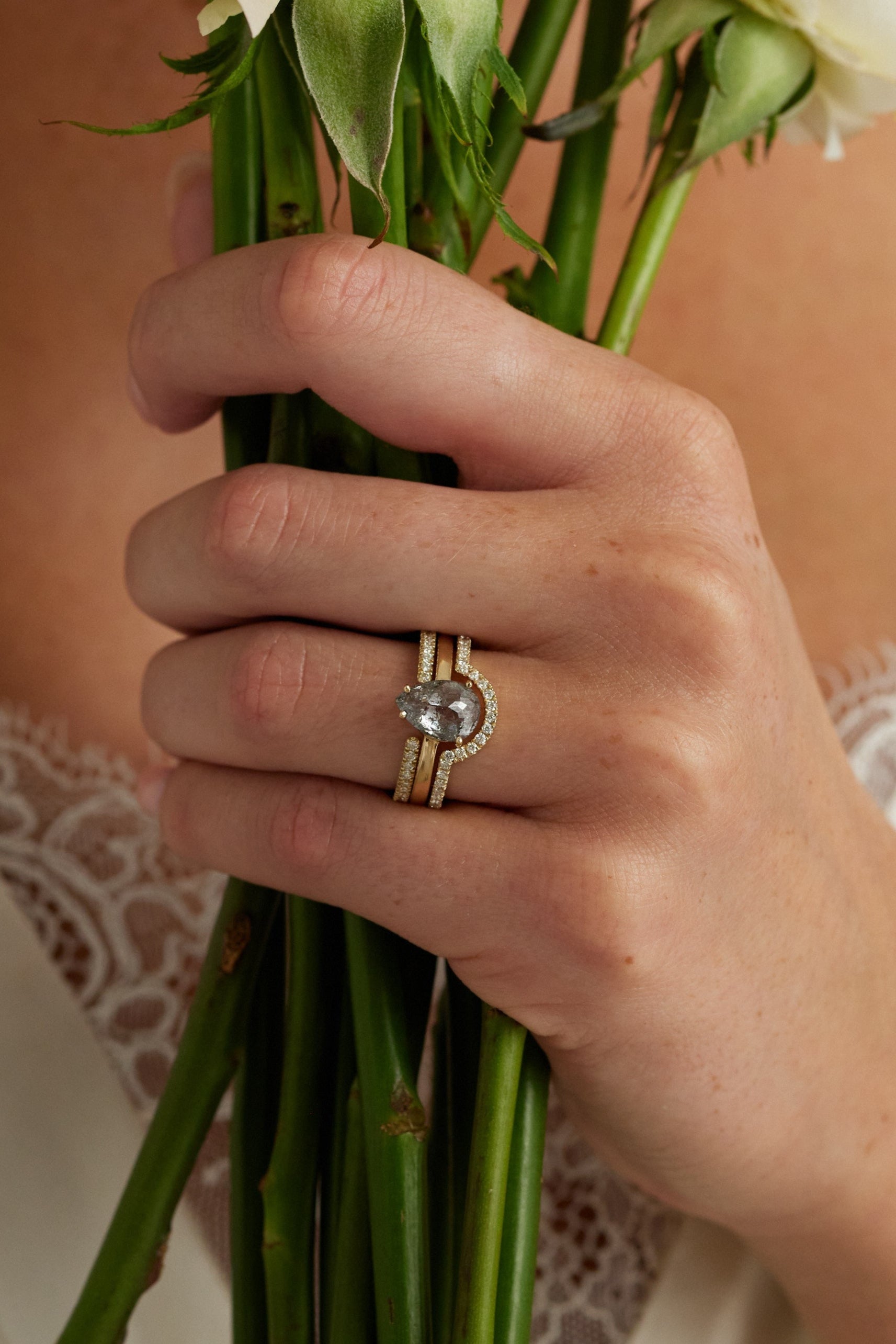 9K Yellow Gold Pave Crescent Band Ring - Dainty Stackable Moon Ring for Women - Perfect for Layering, Anniversary Gifts & Everyday Elegance