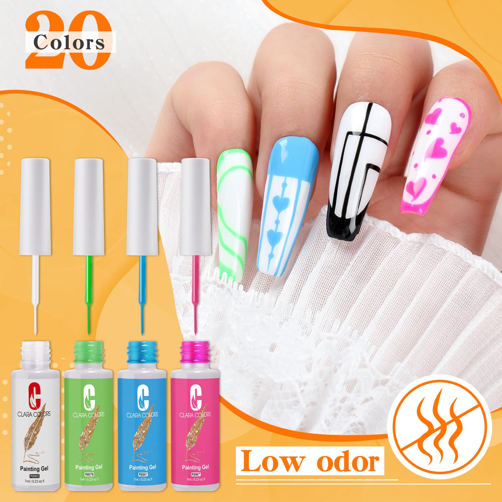 Clara Colors 20-Piece Gel Nail Polish Set with Built-in Brush - UV LED Soak Off Nail Art Kit for French Tips & Swirl Designs | Perfect for Salon, Home Manicures & DIY Nail Art