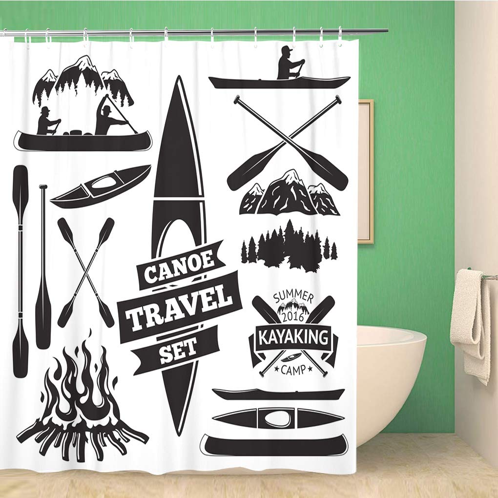 Waterproof Polyester Bathroom Shower Curtain - 72x72 Inches Canoe & Kayak Design with Two Men Rowing Boat - Complete Set with Hooks - Perfect for Bathroom, RV, and Boat Showers