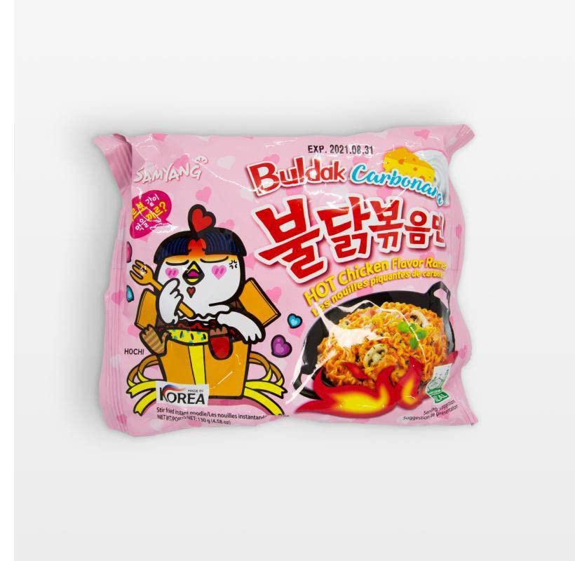 Samyang 6-Pack Carbonara Hot Chicken Flavor Instant Ramen Noodles 130g - Extra Spicy Korean Ramyun - Perfect for Quick Meals, Late Night Snacks & Spicy Food Lovers