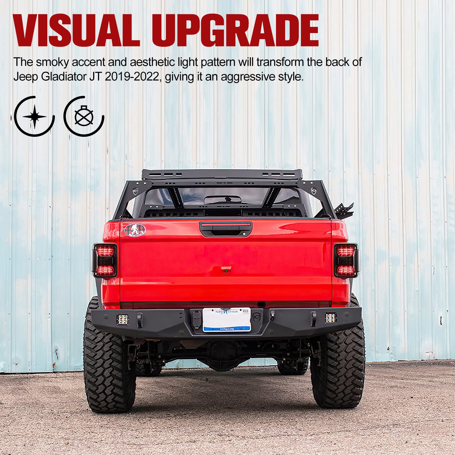 MOBI OUTDOOR LED Tail Lights for Jeep Gladiator JT 2019-2022 - Smoked Taillights with Brake, Turn Signal & Reverse Light (Black Housing, Smoke Lens) - 1 Pair - Perfect for Off-Roading & Night Driving