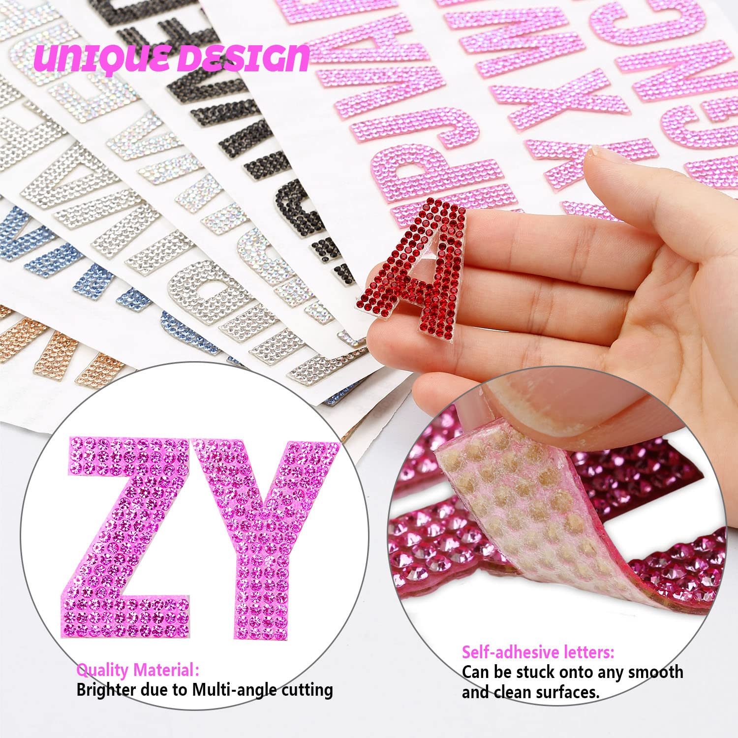 Glitter Rhinestone Alphabet Letter Stickers - 26 Self-Adhesive Letters for DIY Crafts, Scrapbooking, Nail Art & Home Decor (Pink) - Perfect for Party Decorations, Gift Wrapping & Personalized Projects