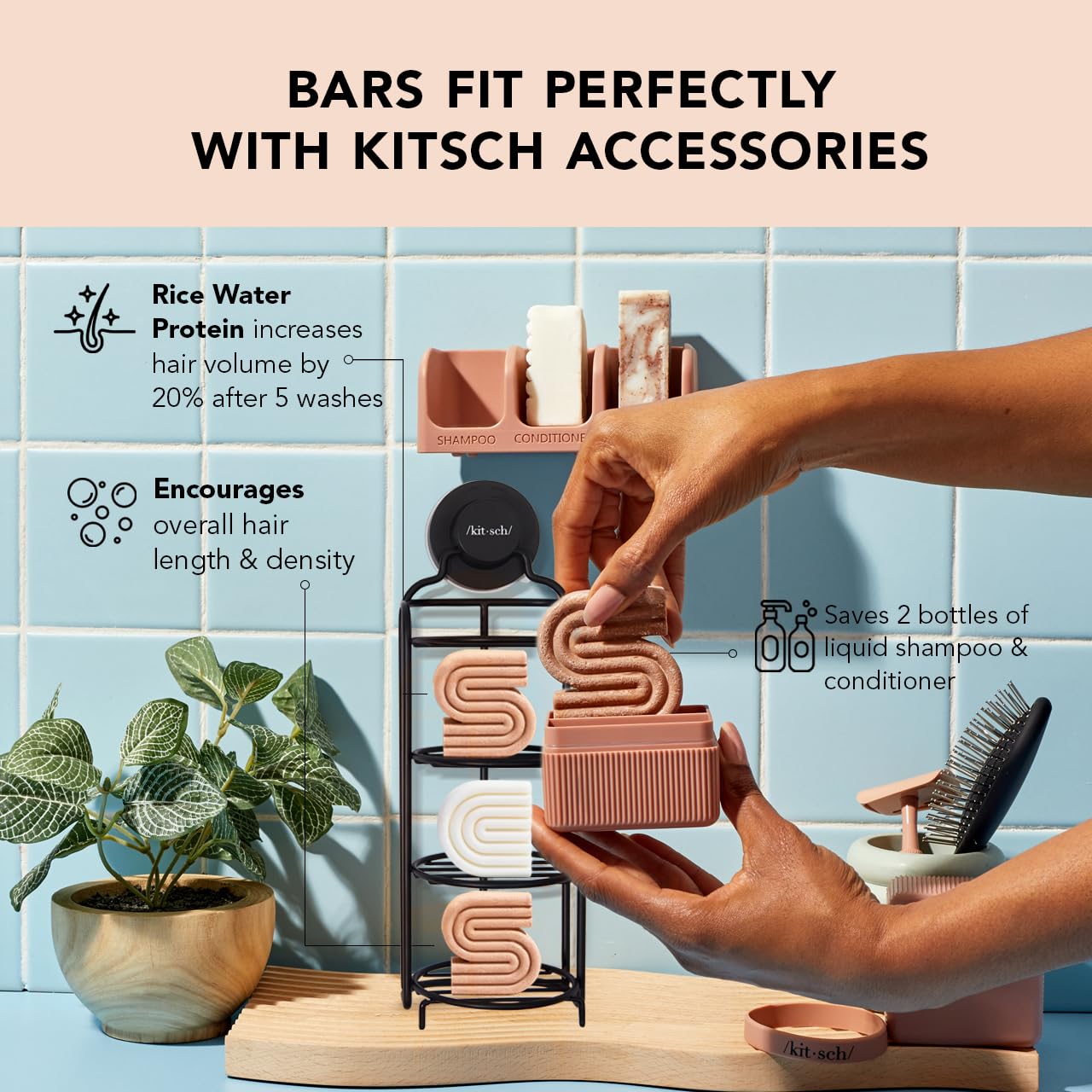 Kitsch Tea Tree & Mint Shampoo Bar & Rice Shampoo Conditioner Bar Set - Natural Hair Care for Dandruff & Scalp Health - Perfect for Travel, Camping & Eco-Friendly Bathroom