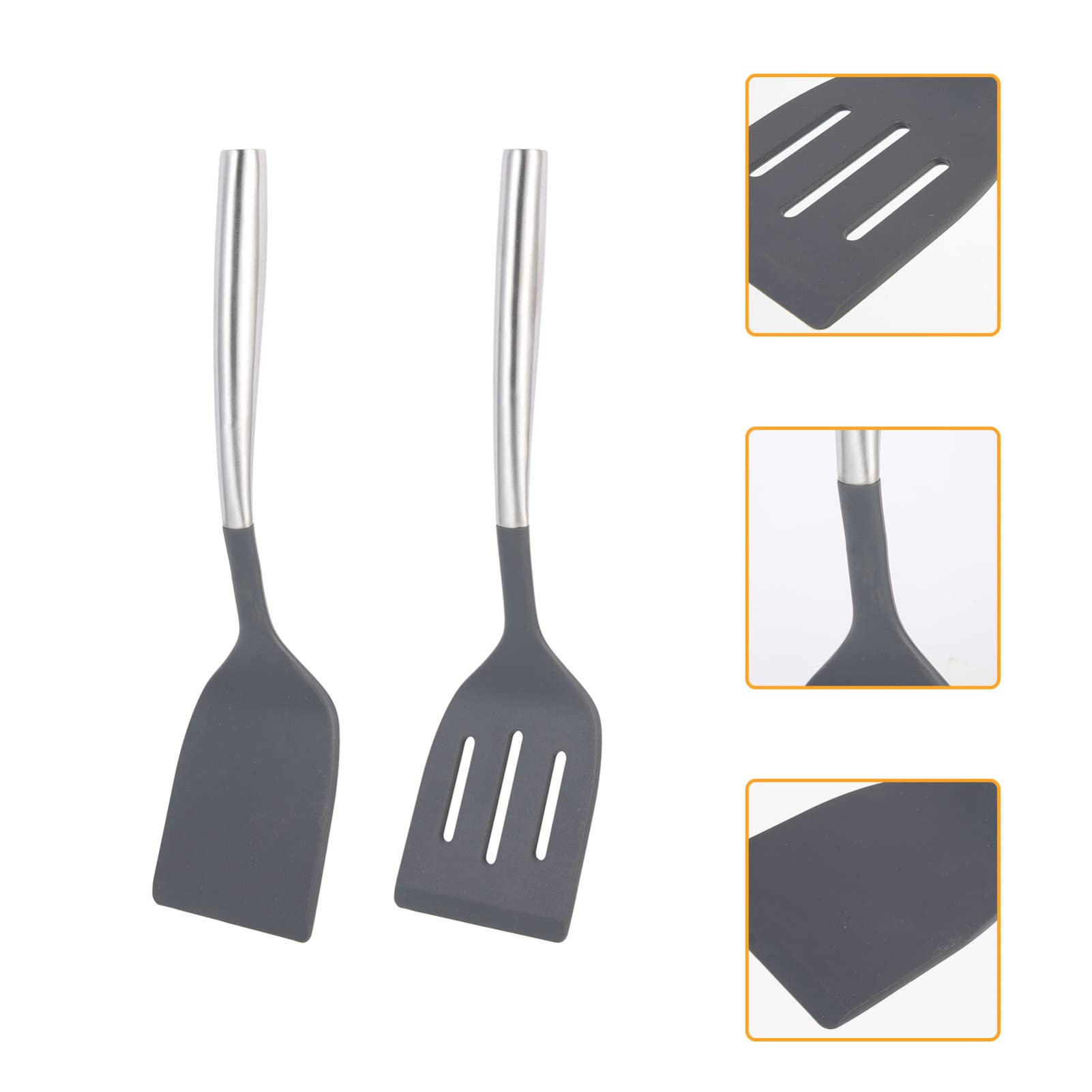2-Pack Silicone Spatula Set with Stainless Steel Handle - Heat-Resistant Kitchen Utensil for Cooking, Frying, Baking - Perfect for Non-Stick Pans, Woks & Everyday Kitchen Use