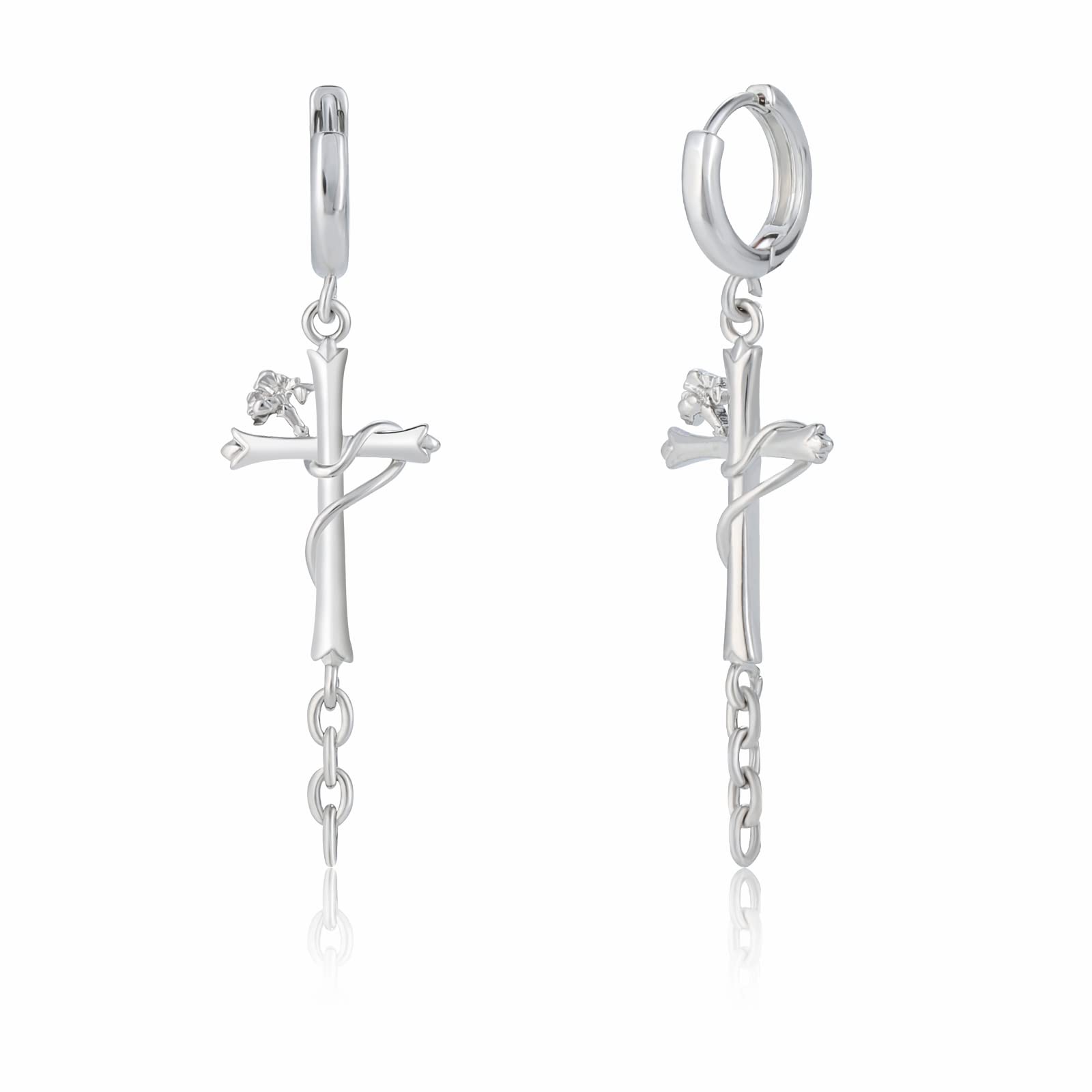 Silver Cross Hoop Earrings for Women - Birth Flower Dangle Irregular Crystal Cross Earrings | Graduation, Birthday Jewelry Gifts for Wife, Girlfriend | Perfect for Church, Weddings & Everyday Wear