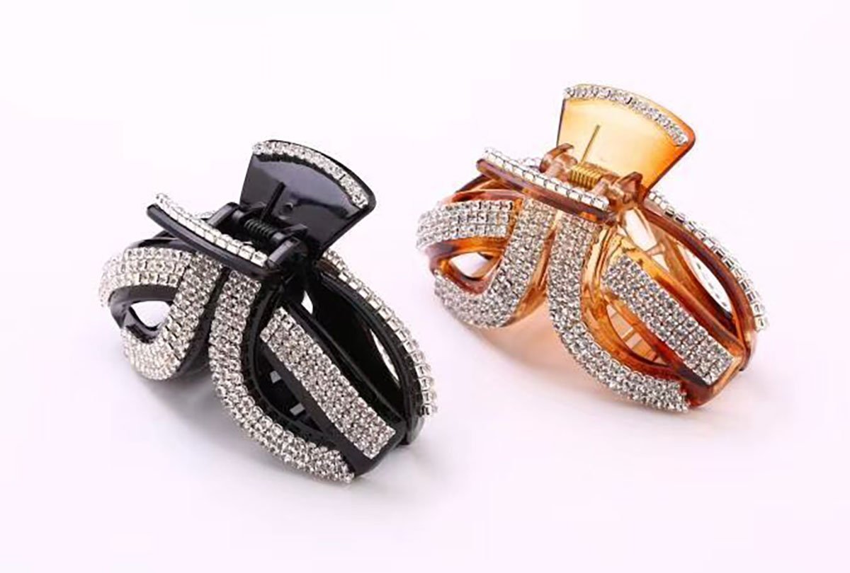 Elegant Rhinestone Crystal Hair Clip for Women - Acrylic Jaw Clip Hairpin, Hair Claw Accessory (Black) - Perfect for Weddings, Parties & Everyday Styling