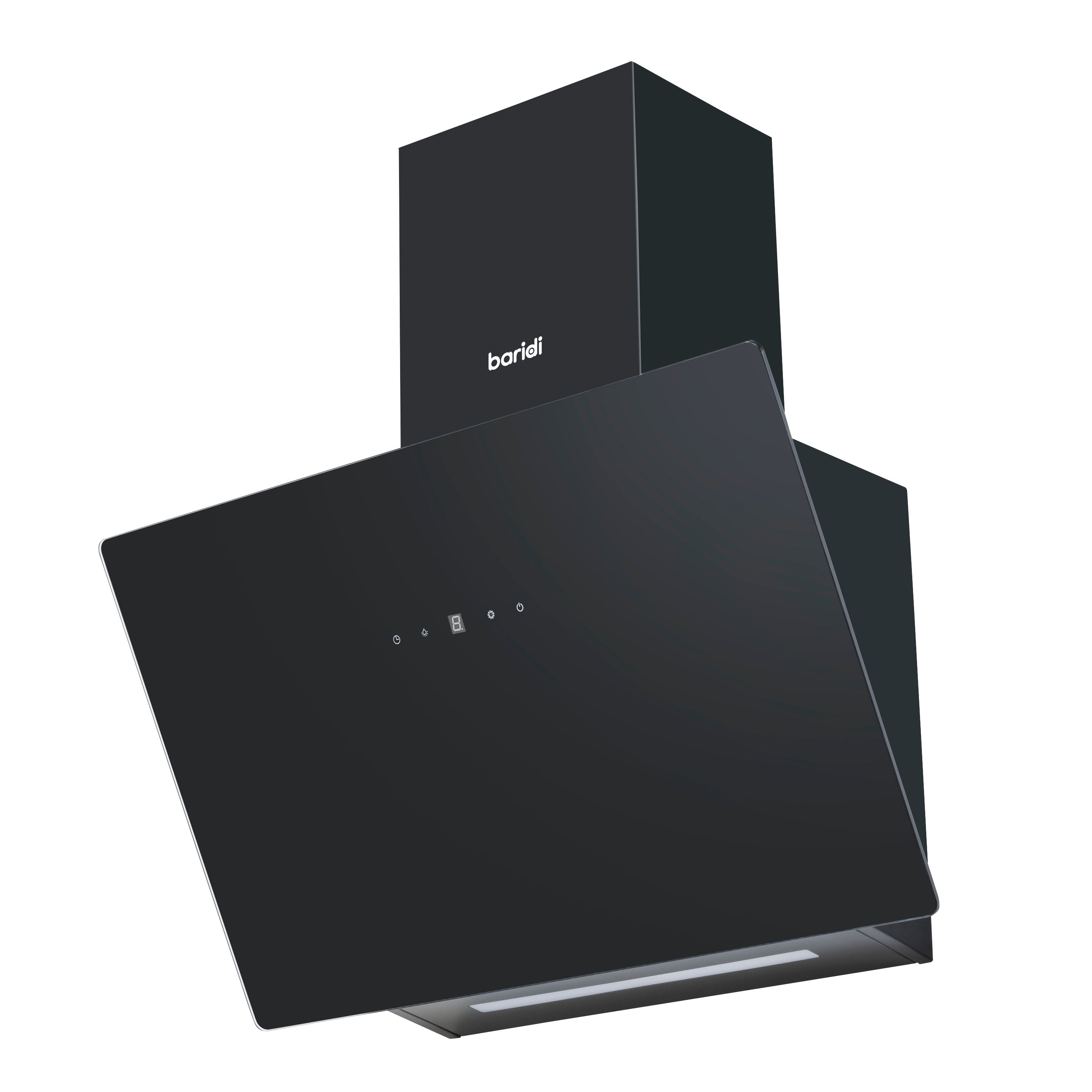 Baridi 60cm Angled Chimney Range Hood with Carbon Filters - Touch Control & LED Lighting - Black Glass Kitchen Exhaust Fan - Perfect for Modern Kitchens, Apartments & Open-Plan Homes (Model DH105)