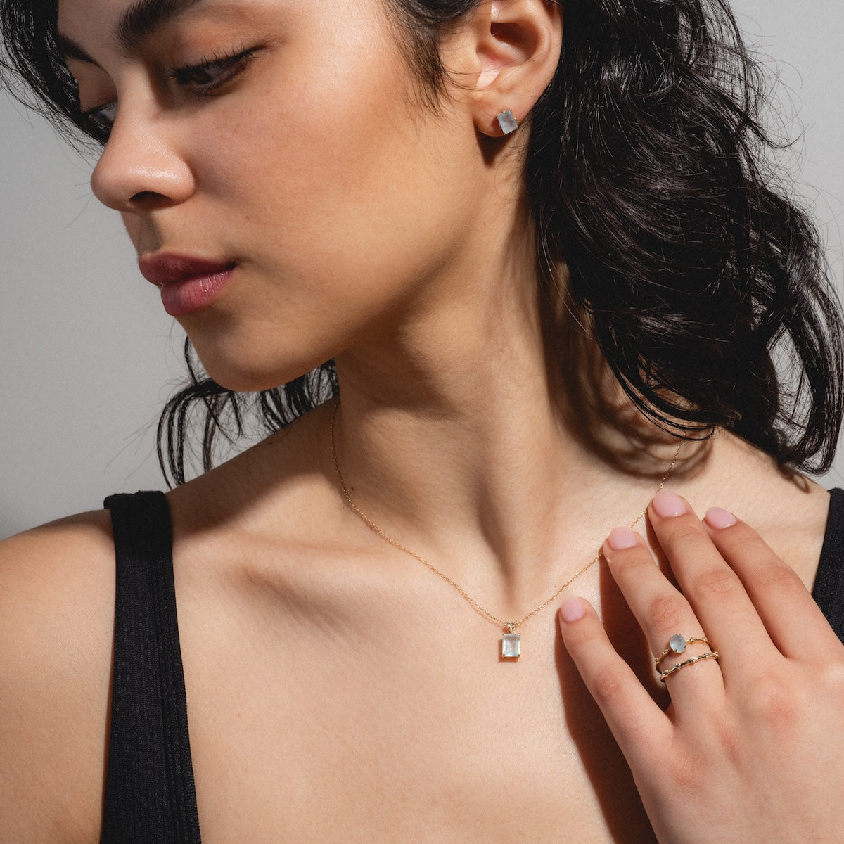 Solid Gold 2025 March Birthstone Jewelry Set - Aquamarine Necklace, Earrings & Ring | Free Gift Included | Perfect Birthday Gift, Anniversary Present & Special Occasion Jewelry