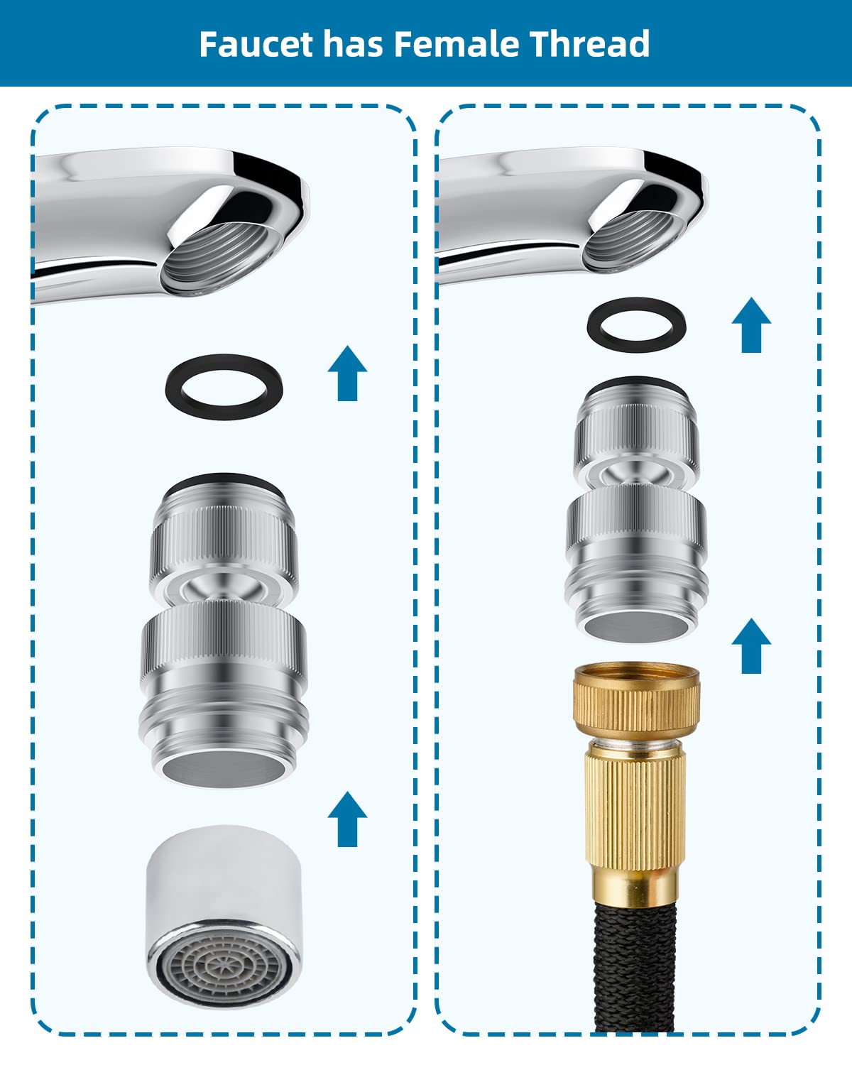 360° Swivel Faucet to Garden Hose Adapter Kit - Chrome for Easy Gardening