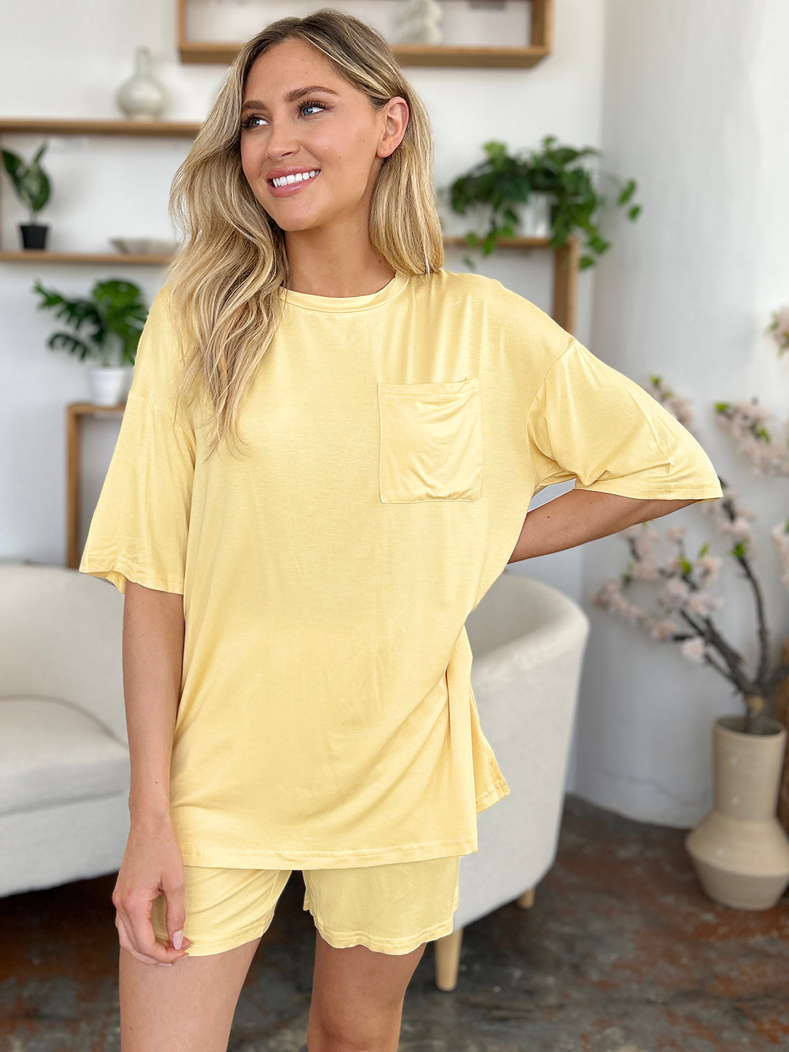 Basic Bae Bamboo Full Size Round Neck Drop Shoulder T-Shirt & Shorts Set - Soft & Comfortable Casual Outfit for Women | Perfect for Summer, Lounge Wear, and Everyday Fashion