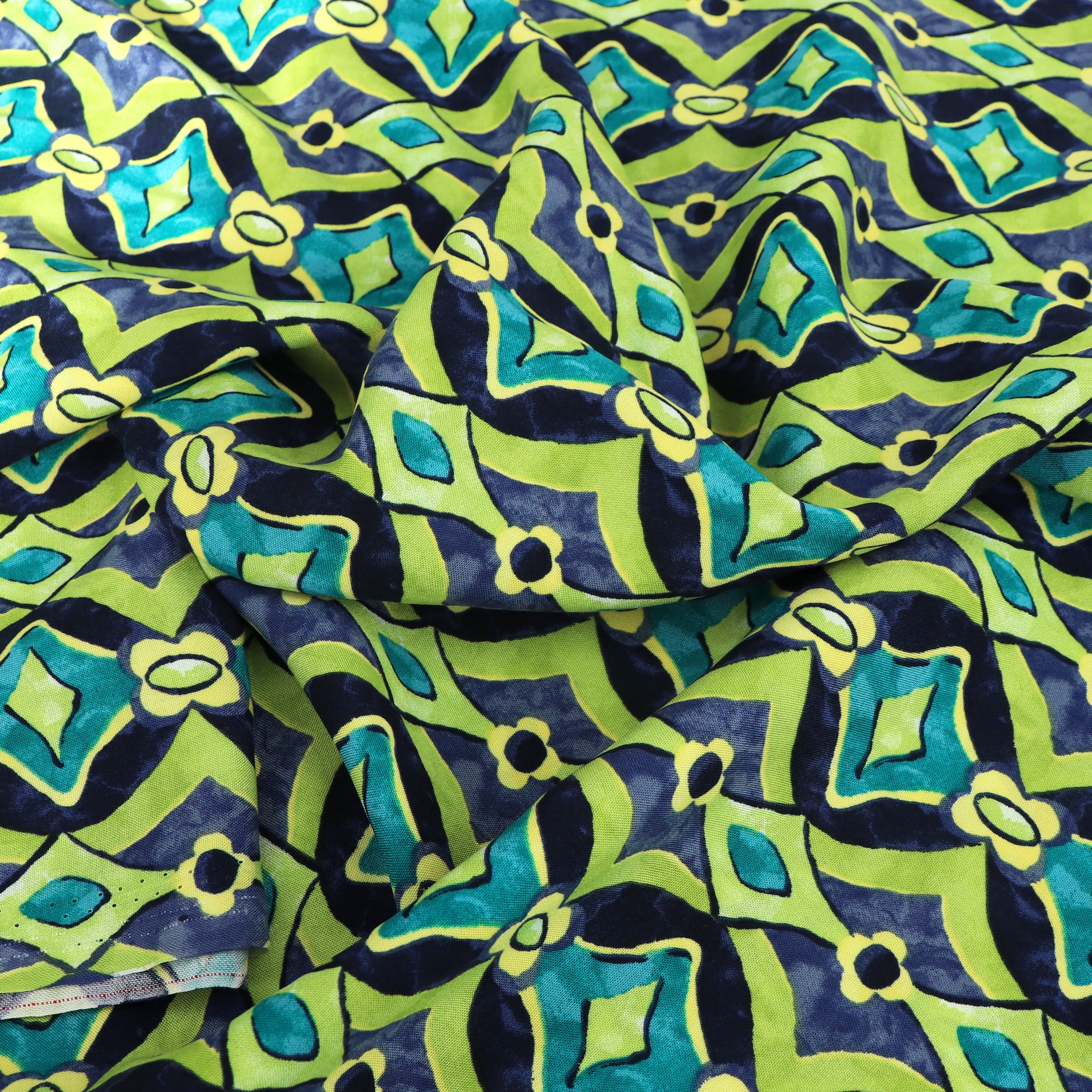 Vintage Deadstock Viscose Lawn Fabric - Stained Glass Print - Perfect for Dresses, Blouses & Summer Fashion DIY Projects