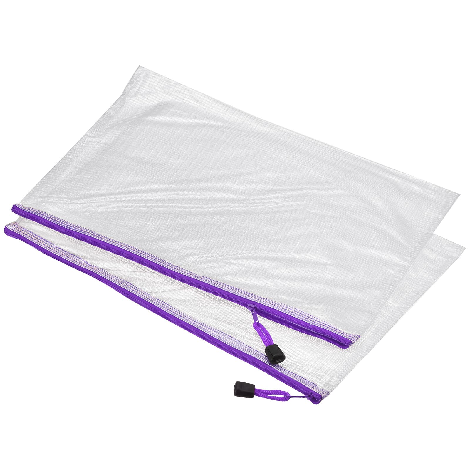 Meccanity A3 Size Mesh Zipper Bags - 3 Pack Purple Plastic Document Organizer Pouch for Office, School & Travel | Waterproof File Folders for Storage & Organization