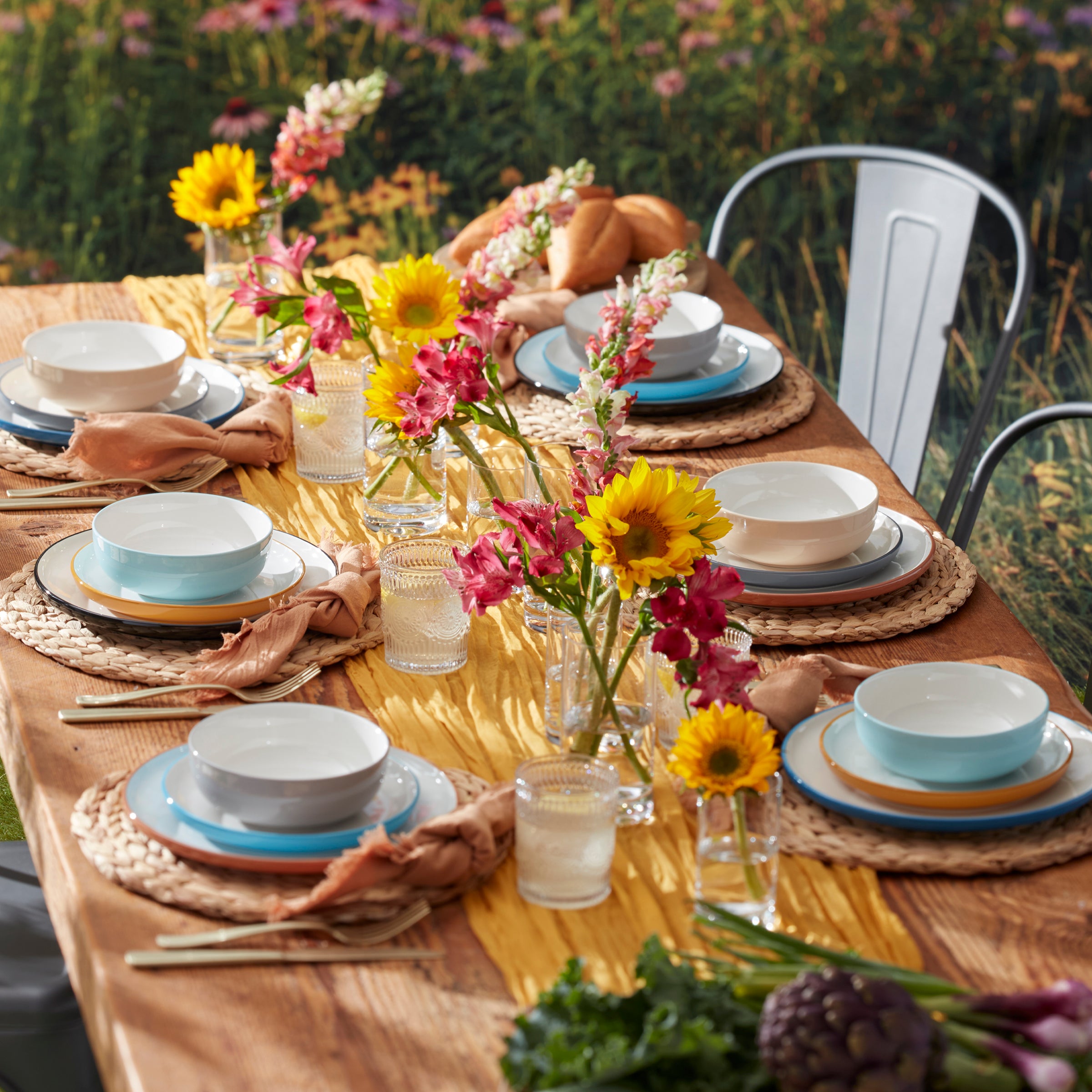 24 Seven Colors Sunbaked 12-Piece Dinnerware Set - Elegant Stoneware Plates, Bowls & Mugs for Everyday Dining, Family Gatherings & Restaurant Use