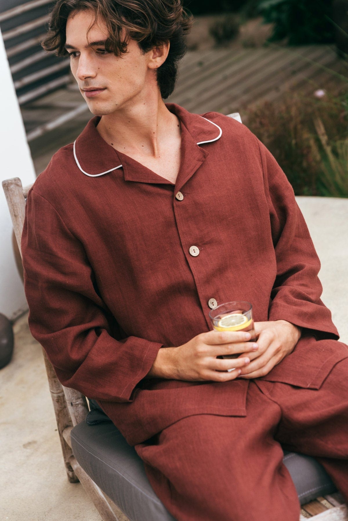Harry Men's Linen Pajama Set - Breathable & Comfortable Sleepwear for Summer | Soft Cotton Blend Lounge Wear for Home & Travel | Terracotta Color