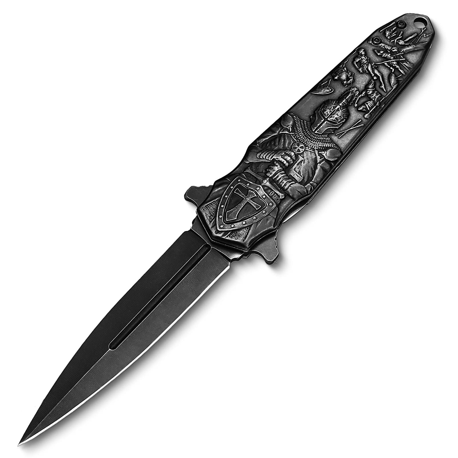 VALHALLA Pocket Folding Knife - 3D Crusader Relief Survival Knife | EDC Pocket Knife for Men | Perfect Gift for Collectors & Outdoor Enthusiasts | Ideal for Camping, Hiking, Hunting & Everyday Carry