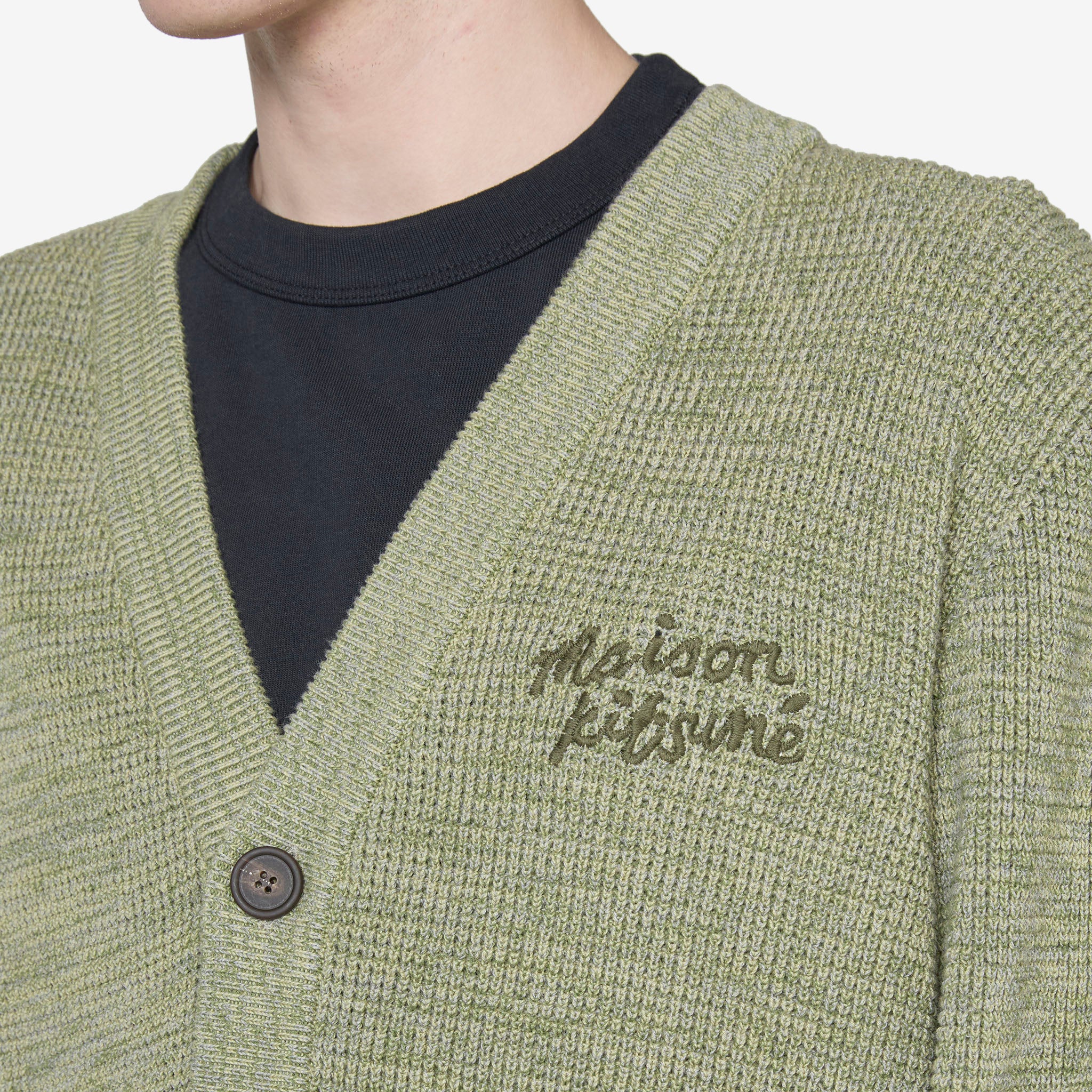 Maison Kitsuné Handwriting Comfort Cardigan - Soft Knit Sweater for Women in Khaki Green Melange - Perfect for Casual Outings and Cozy Evenings