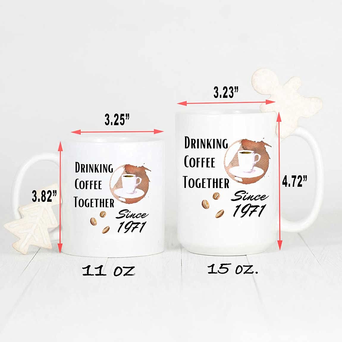 Personalized 50th Anniversary Coffee Mug - 'Drinking Coffee Together Since 1971' Ceramic Cup - 11oz & 15oz Options - Romantic Couple Gift for Him - Perfect for Anniversaries, Valentine's Day & Special Occasions