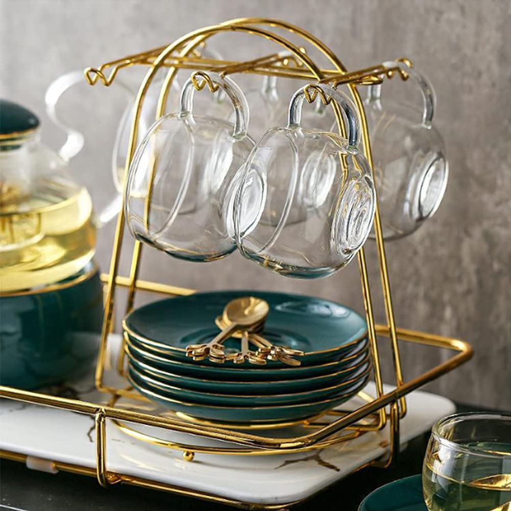 YY YEARCHY Metal Coffee Mug Holder with 6 Hooks - Espresso Cup Drying Rack & Organizer for Kitchen Counter, Tea Party, and Office Break Room (Gold) - Perfect for Drying Cups, Organizing Mugs, and Displaying Drinkware