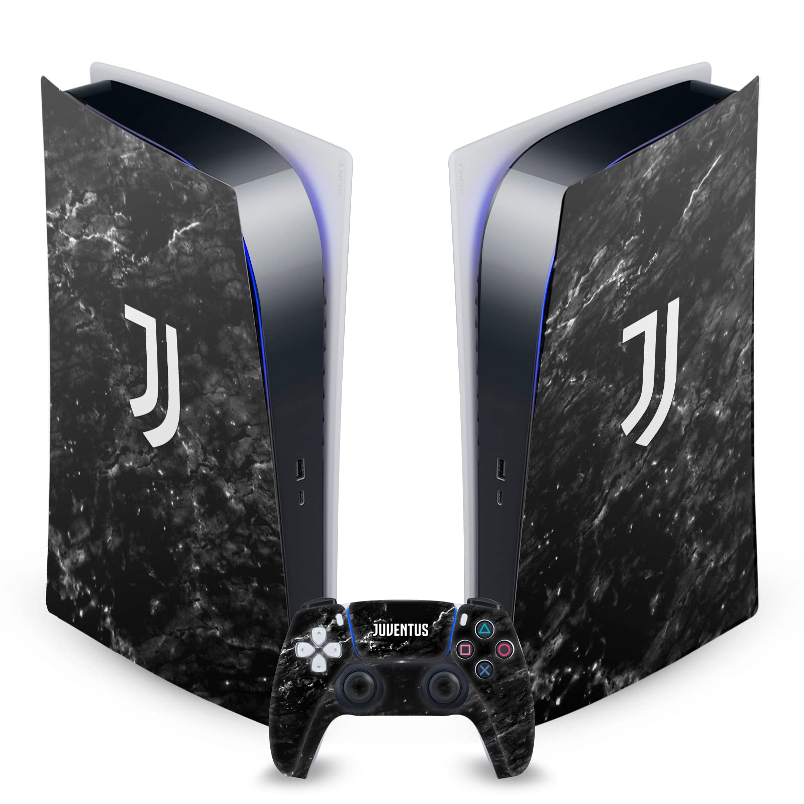 Official Juventus FC Licensed Black Marble Art Vinyl Skin & Front Plate Sticker - Compatible with Sony PS5 Digital & DualSense Controller - Gaming & Home Decor Accessory