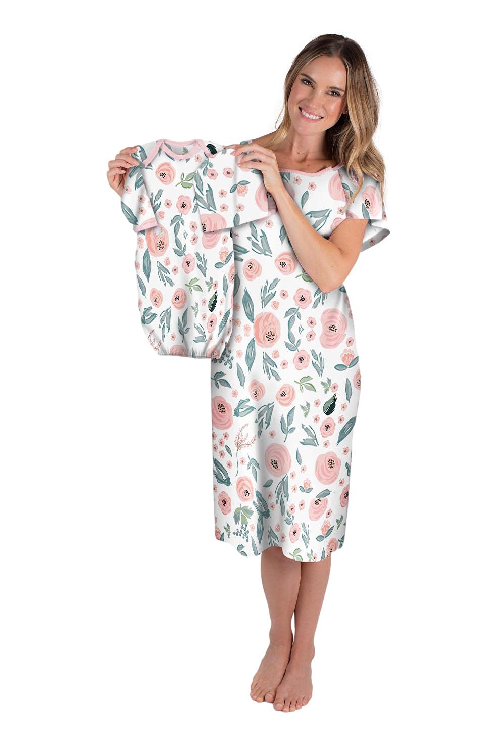 Baby Be Mine Mommy & Baby Matching Labor & Delivery Maternity Hospital Gown Set - Soft Nursing Gownie for Comfortable Birth Experience | Perfect for Hospital Bag Essentials, Newborn Photography & Mother-Baby Bonding Moments