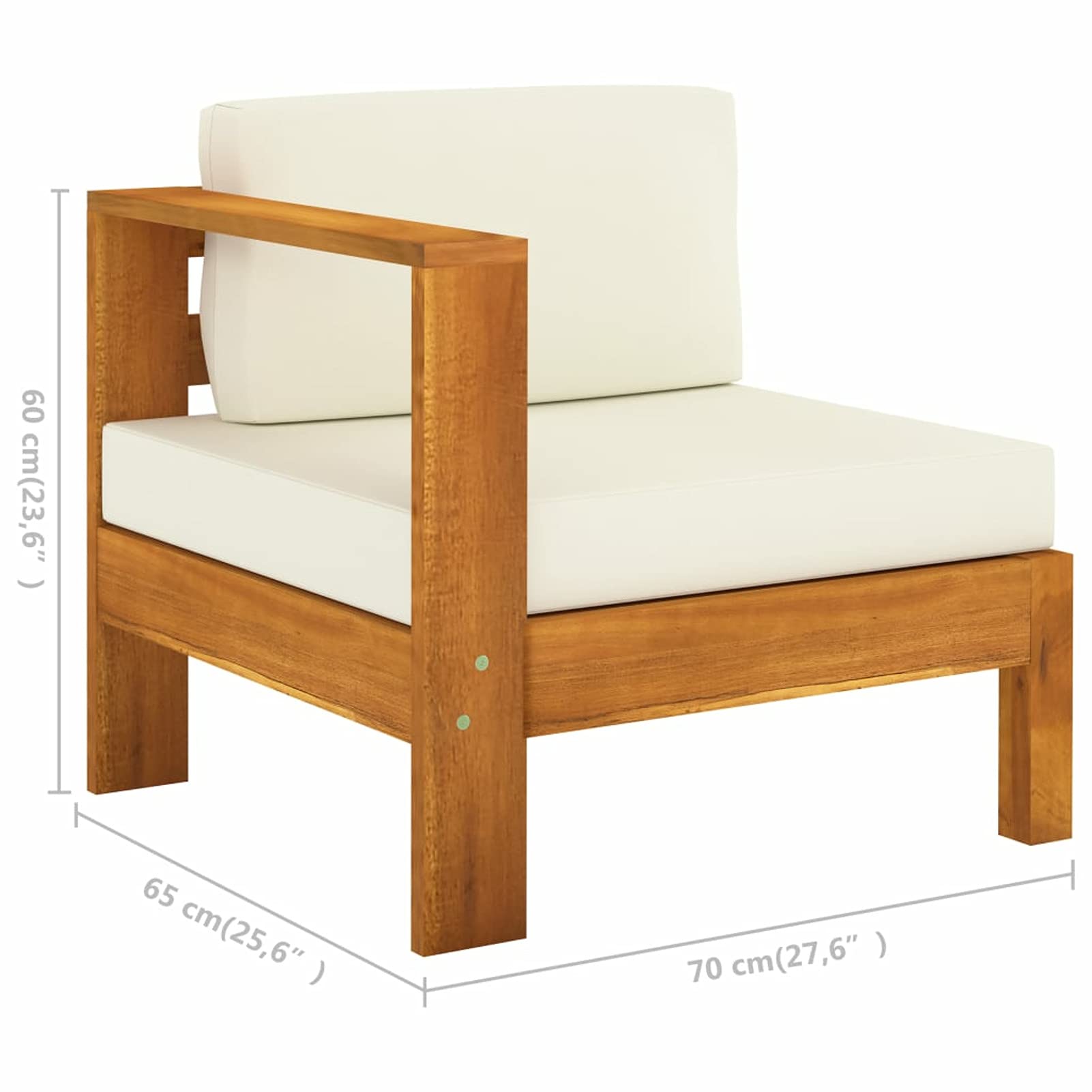 Tidyard Acacia Wood Outdoor Sectional Sofa with Armrest & White Cushions - 27.6 x 25.6 x 23.6 Inches Patio Furniture for Garden, Terrace, Backyard, Balcony - Perfect for Lounging, Entertaining & Relaxing Outdoors