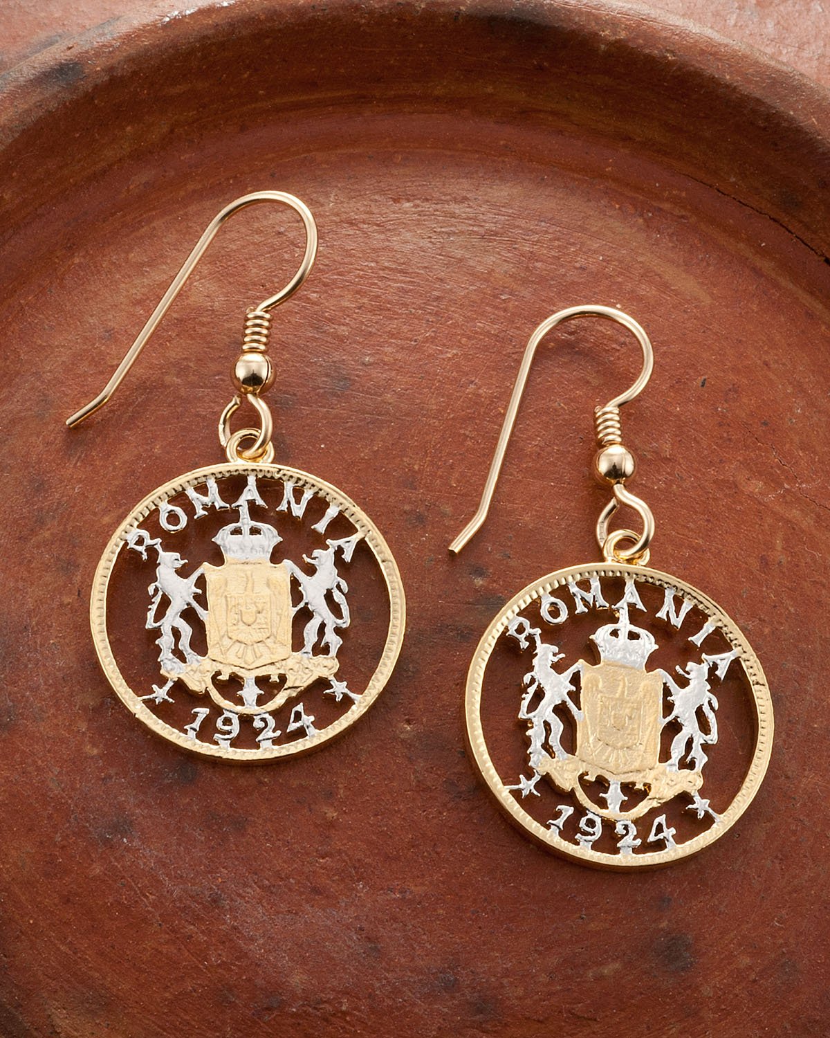 Handmade Romania Coin Earrings - 14K Gold & Rhodium Plated Vintage Jewelry - Perfect for Boho Chic, Festival & Special Occasion Outfits