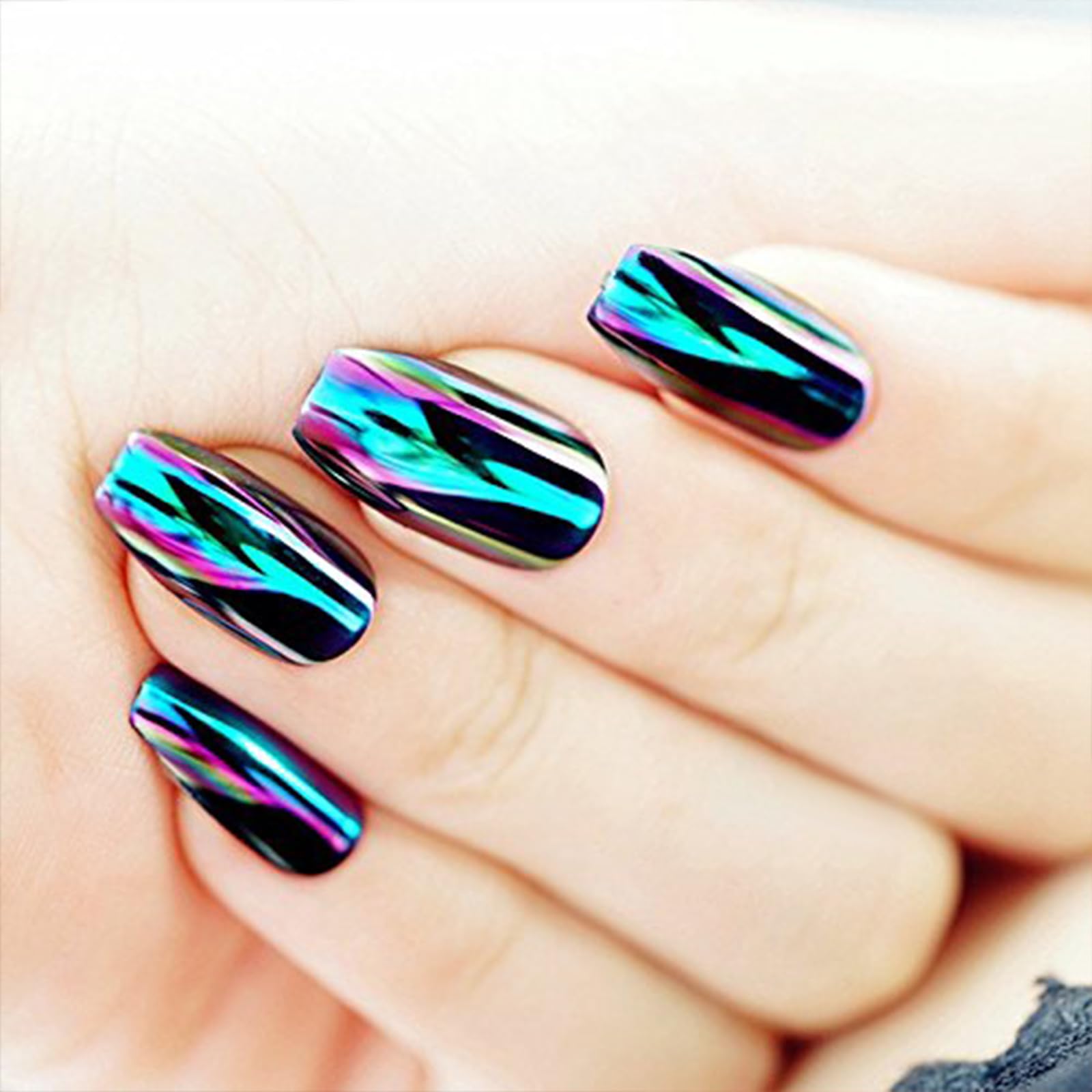 CoolNail Ballerina Coffin False Nails - Mirror Chrome Finish with Solid Reflection Magic Effect in Green Purple Holographic Colors | Perfect for Parties, Prom, Weddings & Special Occasions