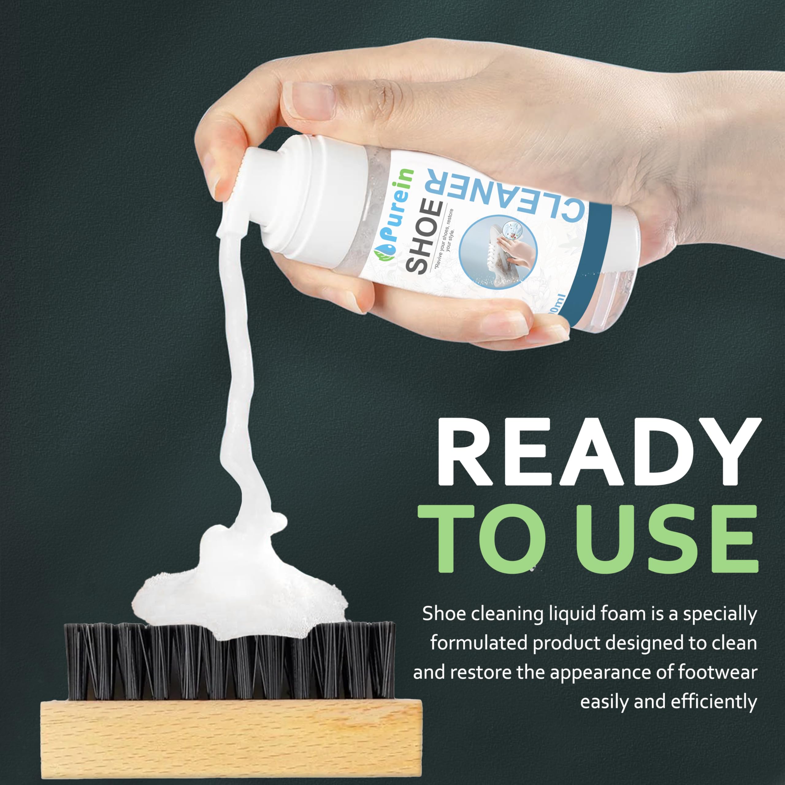 Purein Sneaker Cleaner Kit - 150ml with Brush | Fast-Acting for All Shoes | Yellow Edge Remover | Perfect for Gym & Daily Wear