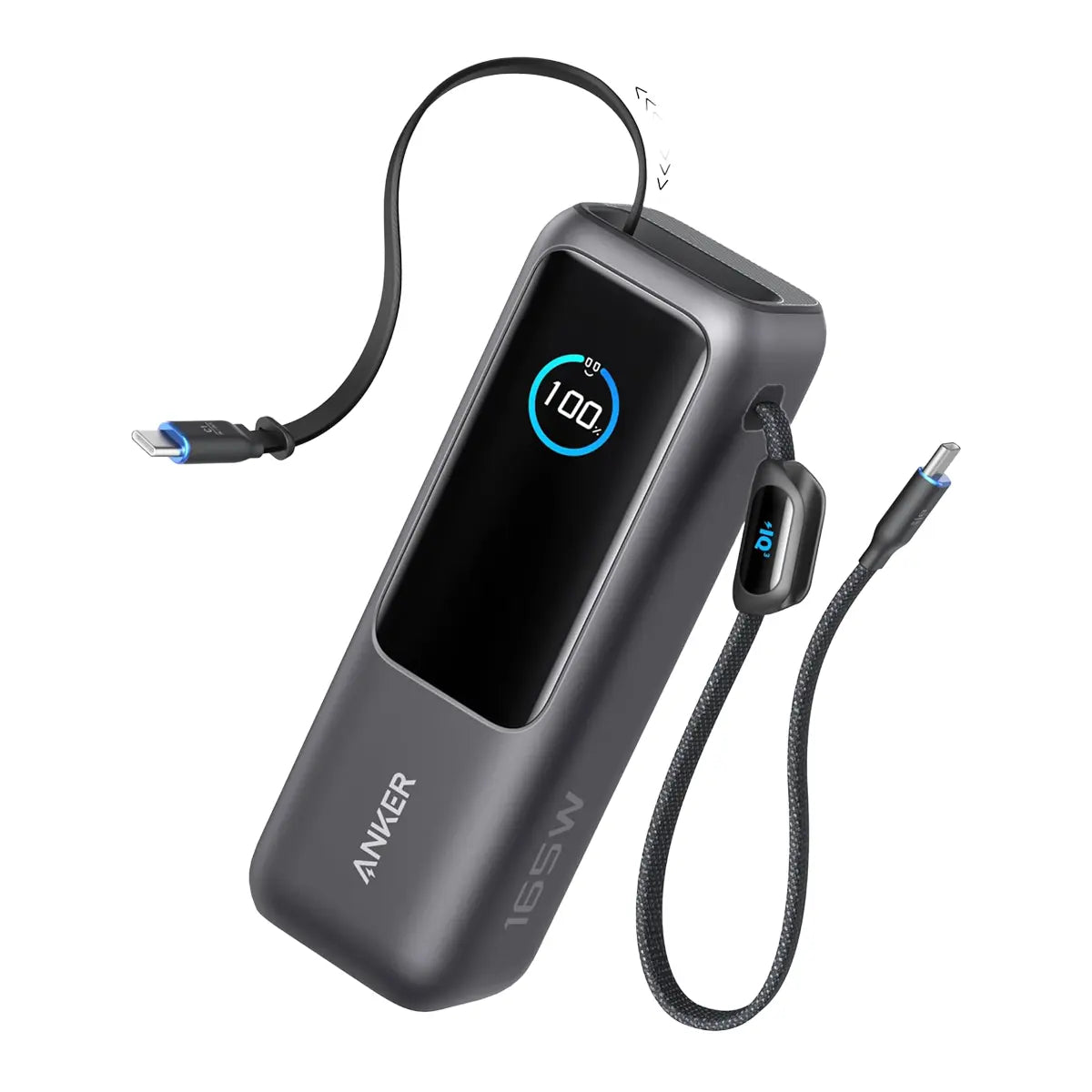 Anker 25000mAh 165W Ultra Fast Portable Charger Power Bank with Built-In Retractable USB C Cable - High Capacity External Battery for Laptops, Phones, Tablets - Perfect for Travel, Camping & Emergency Power Backup