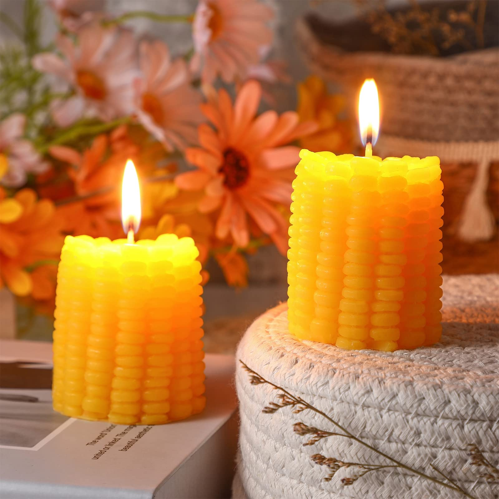 Coume 2-Pack Corn-Shaped Scented Candles - Bluebell Fragrance Home Decor for Thanksgiving, Farmhouse, Birthday Parties & Office Table Centerpieces