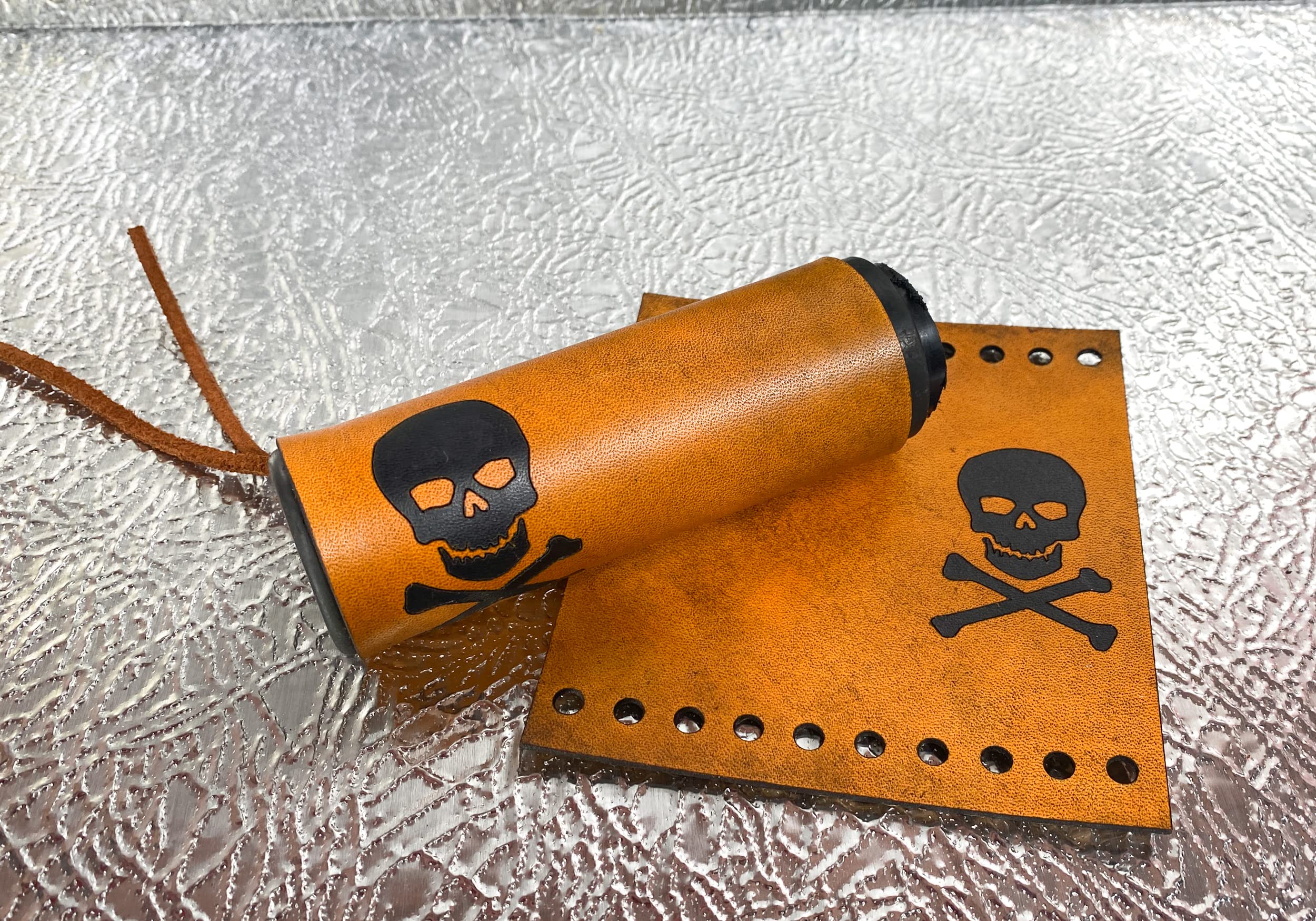 Dirty Gringo Skull & Bones Jolly Roger Tan Leather Motorcycle Grip Covers for Harley Davidson - Premium Biker Accessories for Cruiser & Chopper Riders