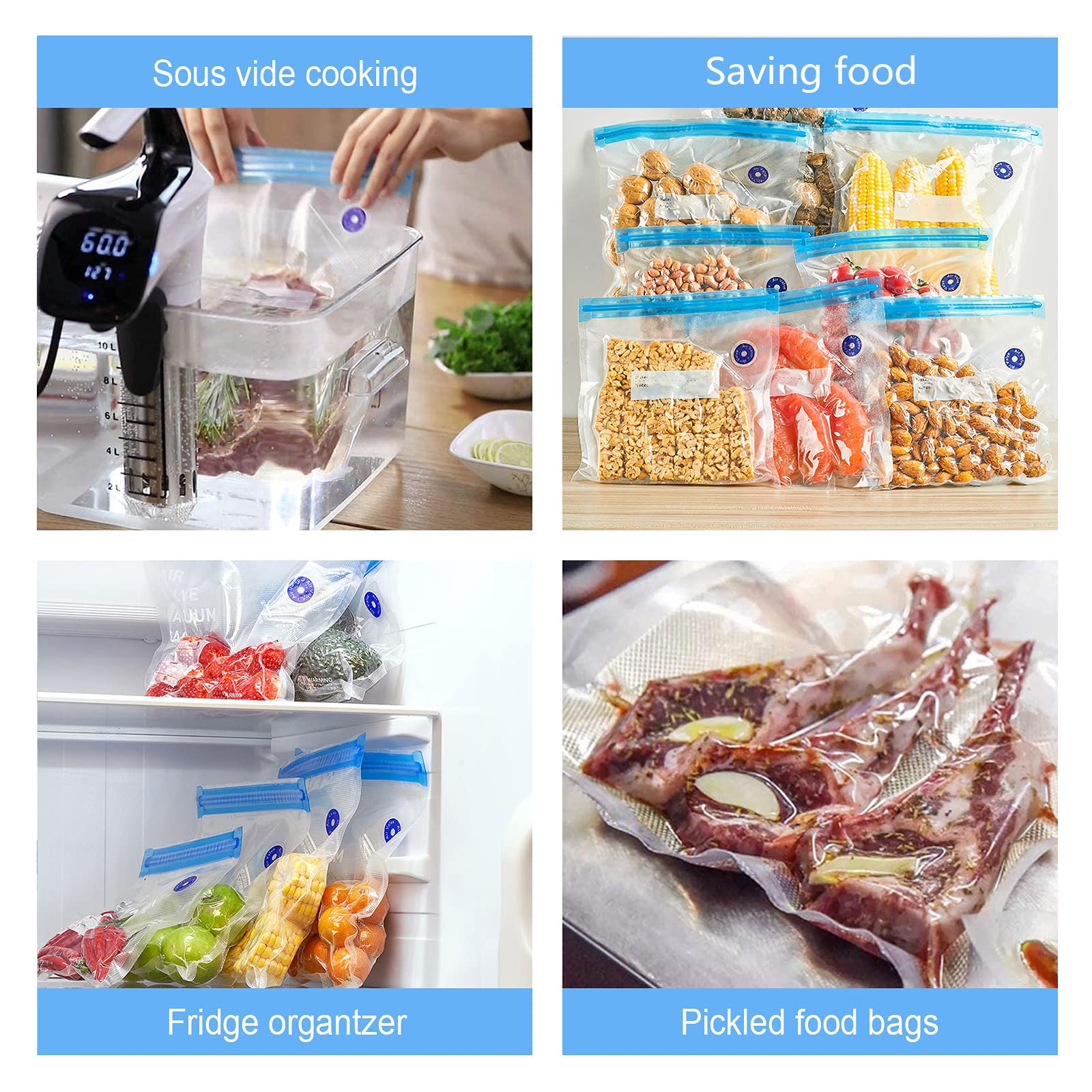 Premium Reusable Vacuum Sealer Bags - 30 Pack BPA Free Sous Vide Bags with 6 Sealing Clips (13.4x10.2 Inch) | Airtight Food Storage for Meal Prep, Freezing & Sous Vide Cooking