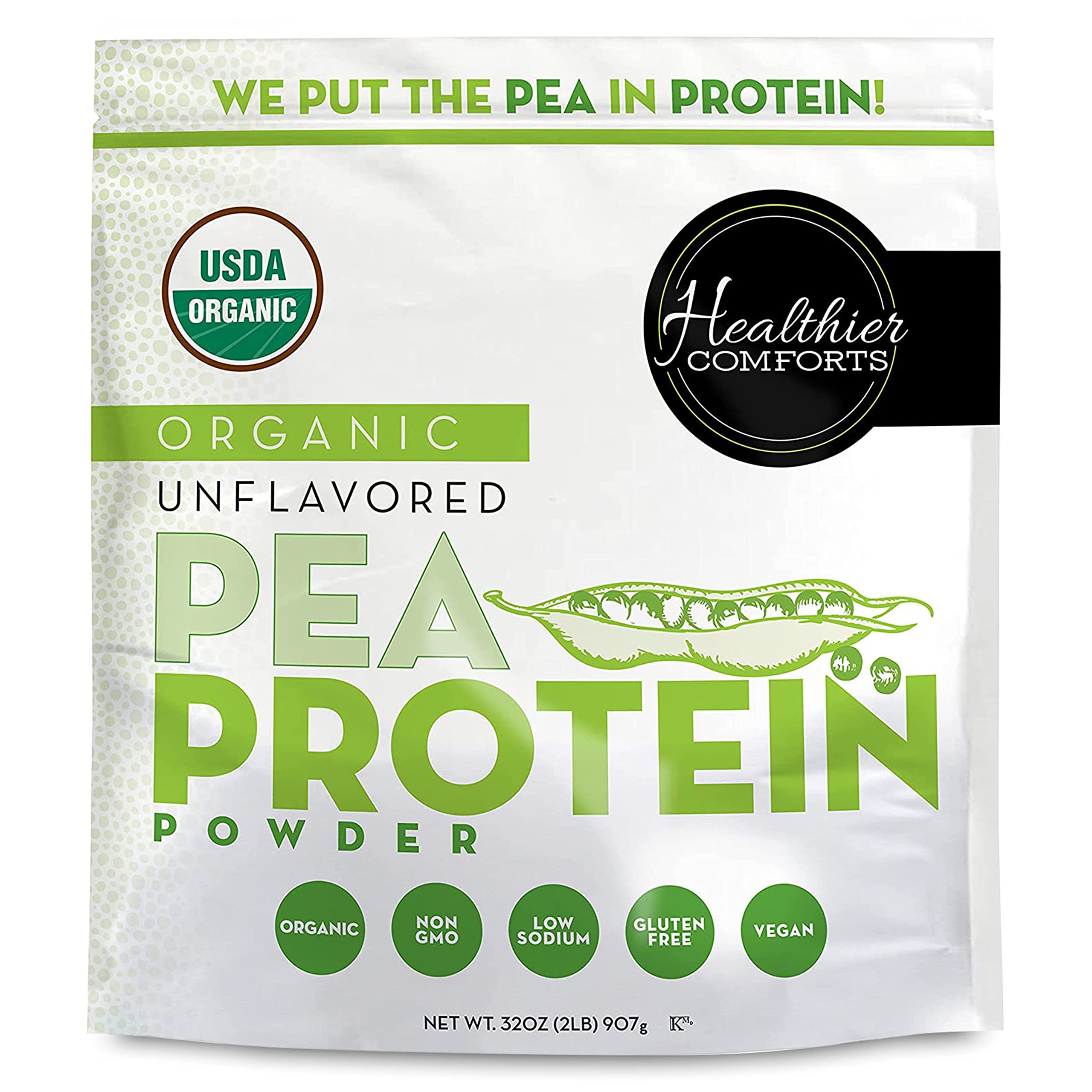 Premium Pea Vegan Protein Powder - 100% Plant-Based, Low Sodium, Kosher, Gluten-Free, Non-GMO, Keto & Organic | Unflavored Protein Supplement 32oz for Smoothies, Baking & Post-Workout Recovery