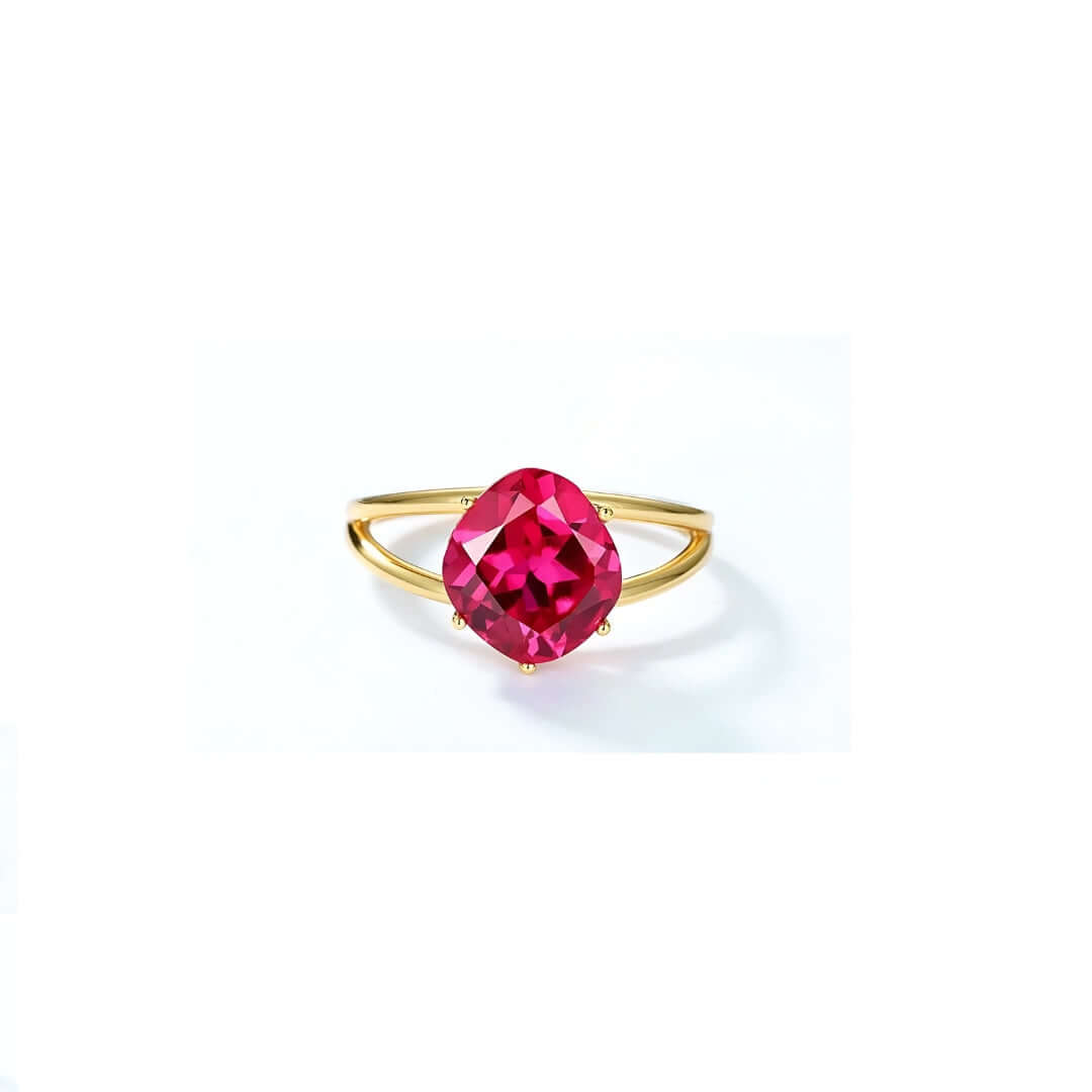 Natural Red Corundum Solitaire Split Ring - Elegant Gemstone Jewelry for Women (R2986) | Perfect for Weddings, Anniversaries & Special Occasions