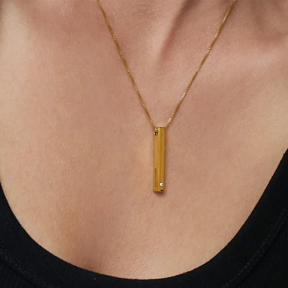 Personalized 3D Vertical Totem Bar Necklace - Custom Engraved Name or Message - Diamond & Cubic Zirconia Options - Elegant Jewelry Gift for Women - Perfect for Christmas, Mother's Day, Anniversary & Birthday - Daily Wear, Date Night, Special Occasions