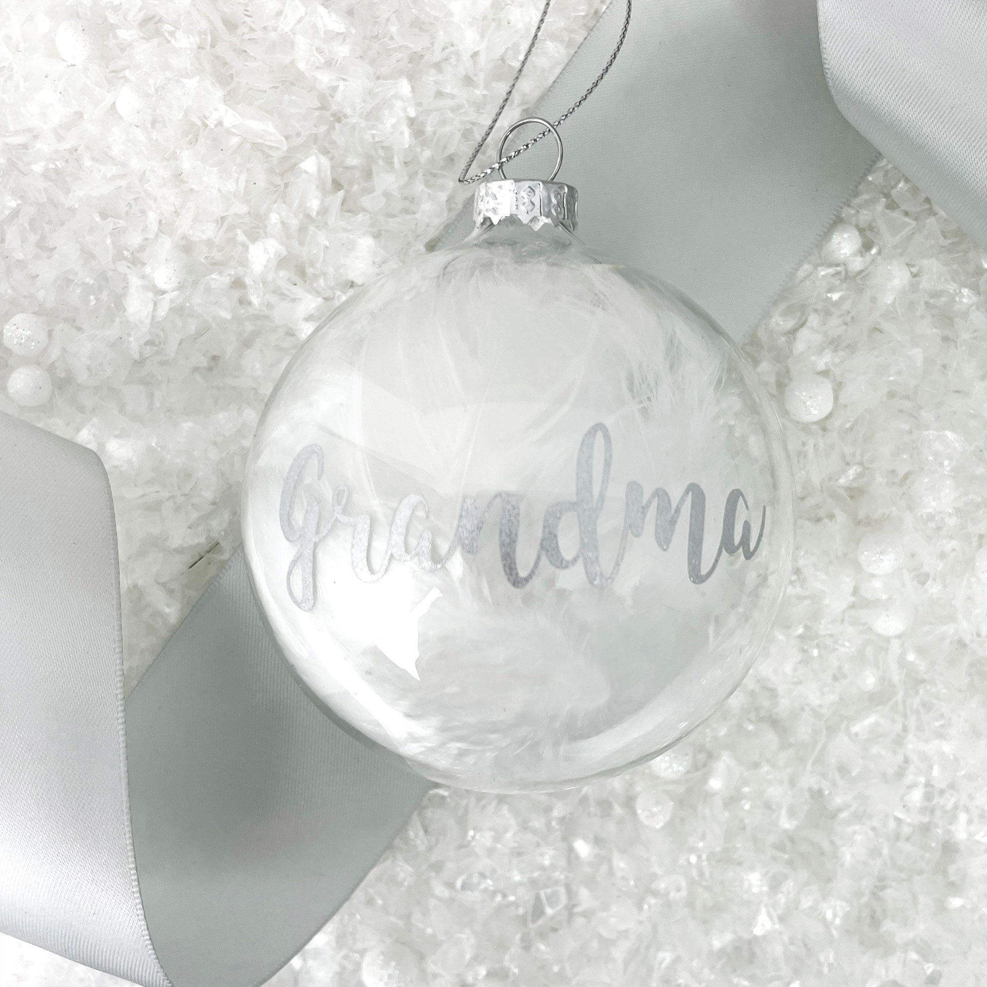 Personalized White Feather Memorial Glass Ornament - In Loving Memory Keepsake for Loved Ones - Perfect for Funerals, Memorials & Remembrance Gifts