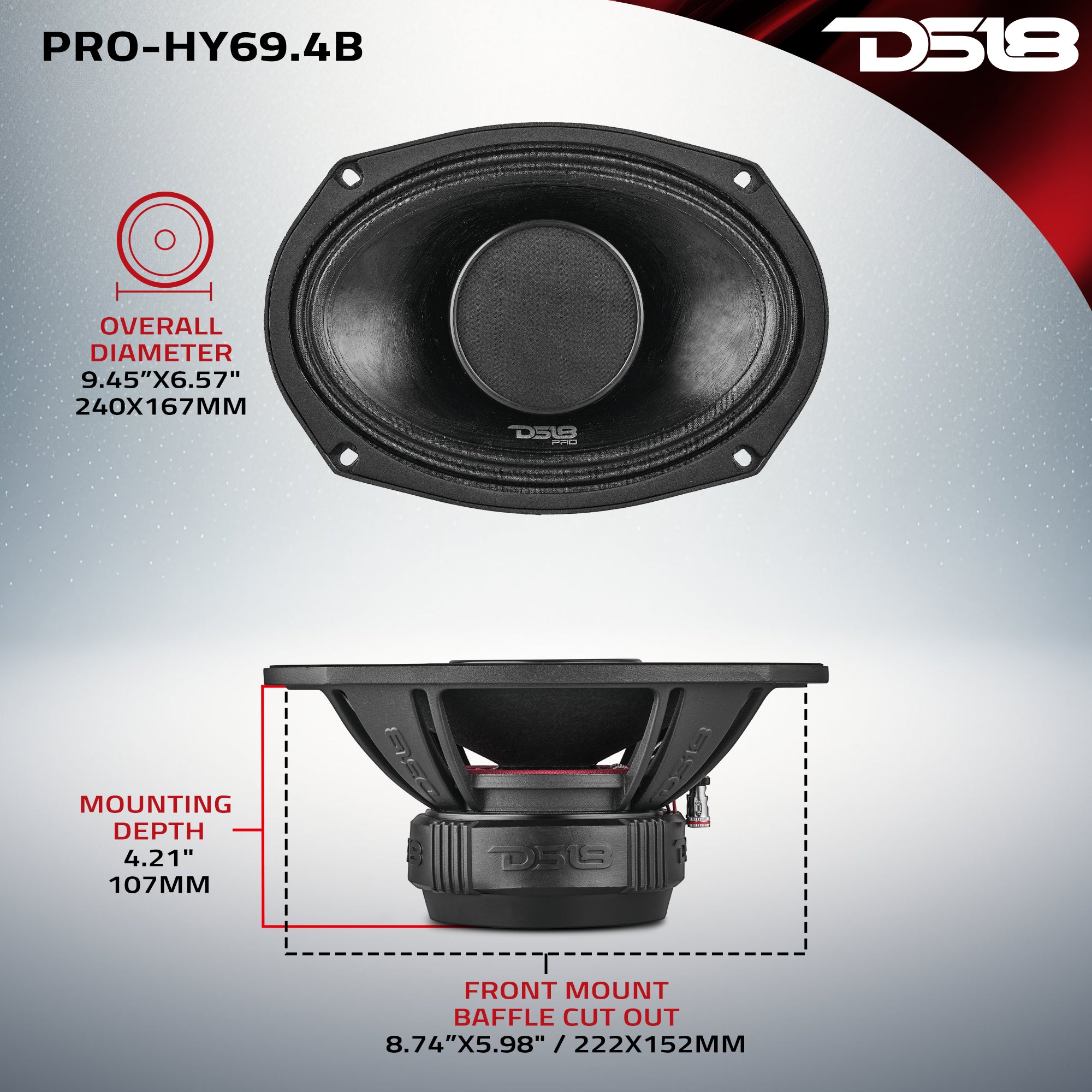 PRO 6x9 Water Resistant Hybrid Mid-Range Loudspeaker with Built-in Driver - 250 Watts RMS 4 Ohm - Perfect for Car Audio, Marine & Outdoor Sound Systems