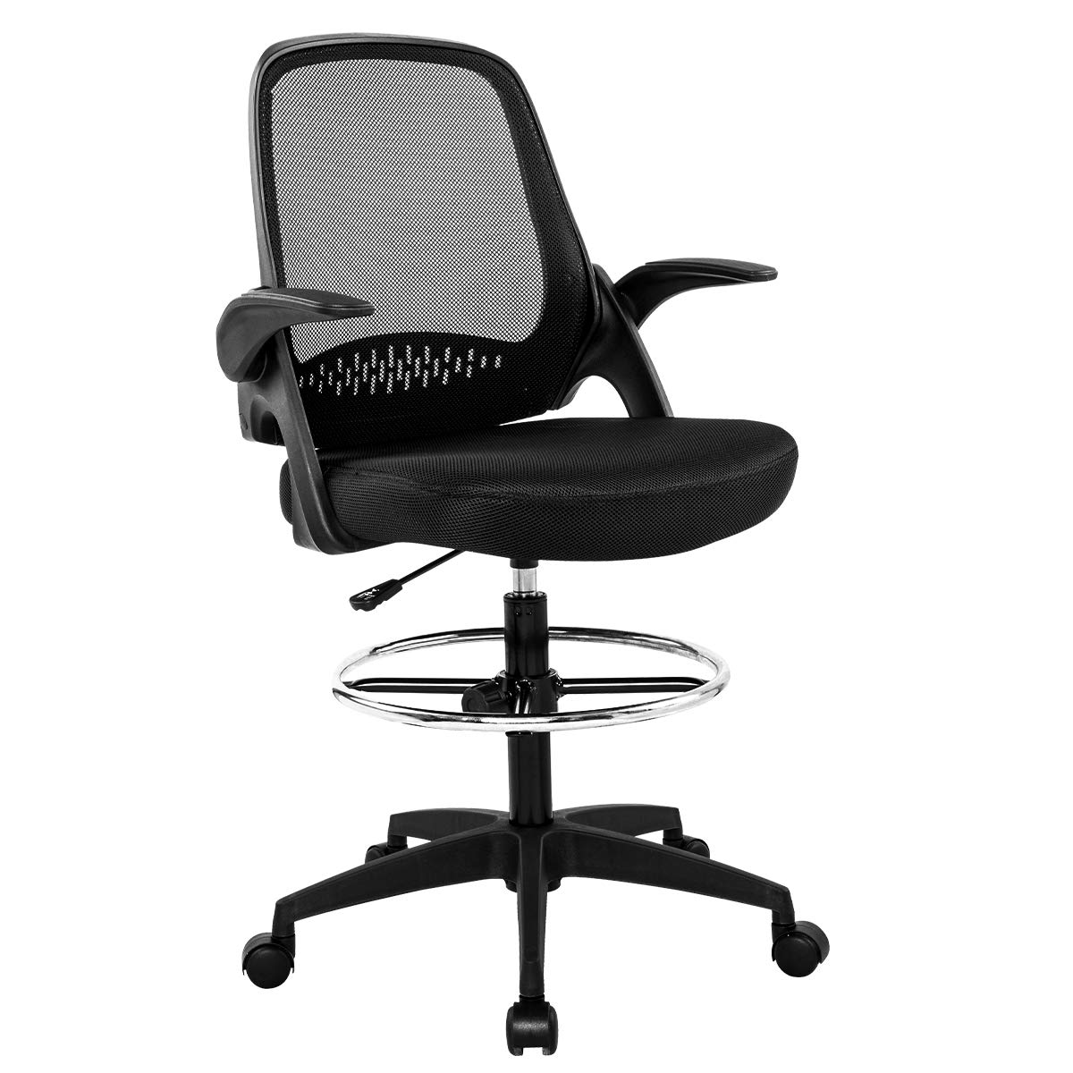 Ergonomic Drafting Chair - Adjustable Height Tall Office Chair with Lumbar Support & Flip-Up Arms, Mid Back Mesh Computer Desk Chair for Home Office, Executive Workspace - Black | Perfect for Architects, Designers & Long Work Sessions